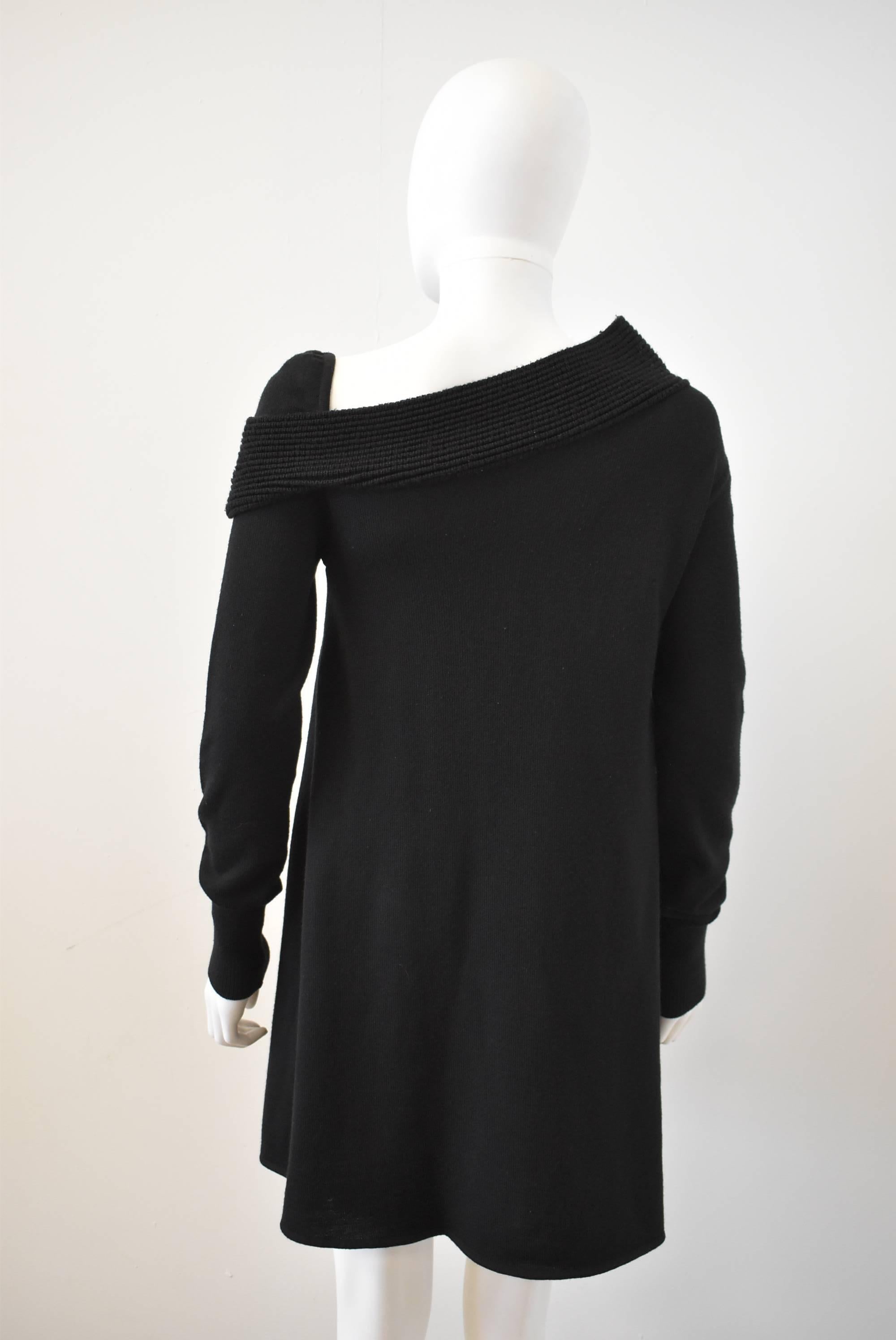 Balenciaga Black Knit Dress with Ribbed Asymetric Neckline 2