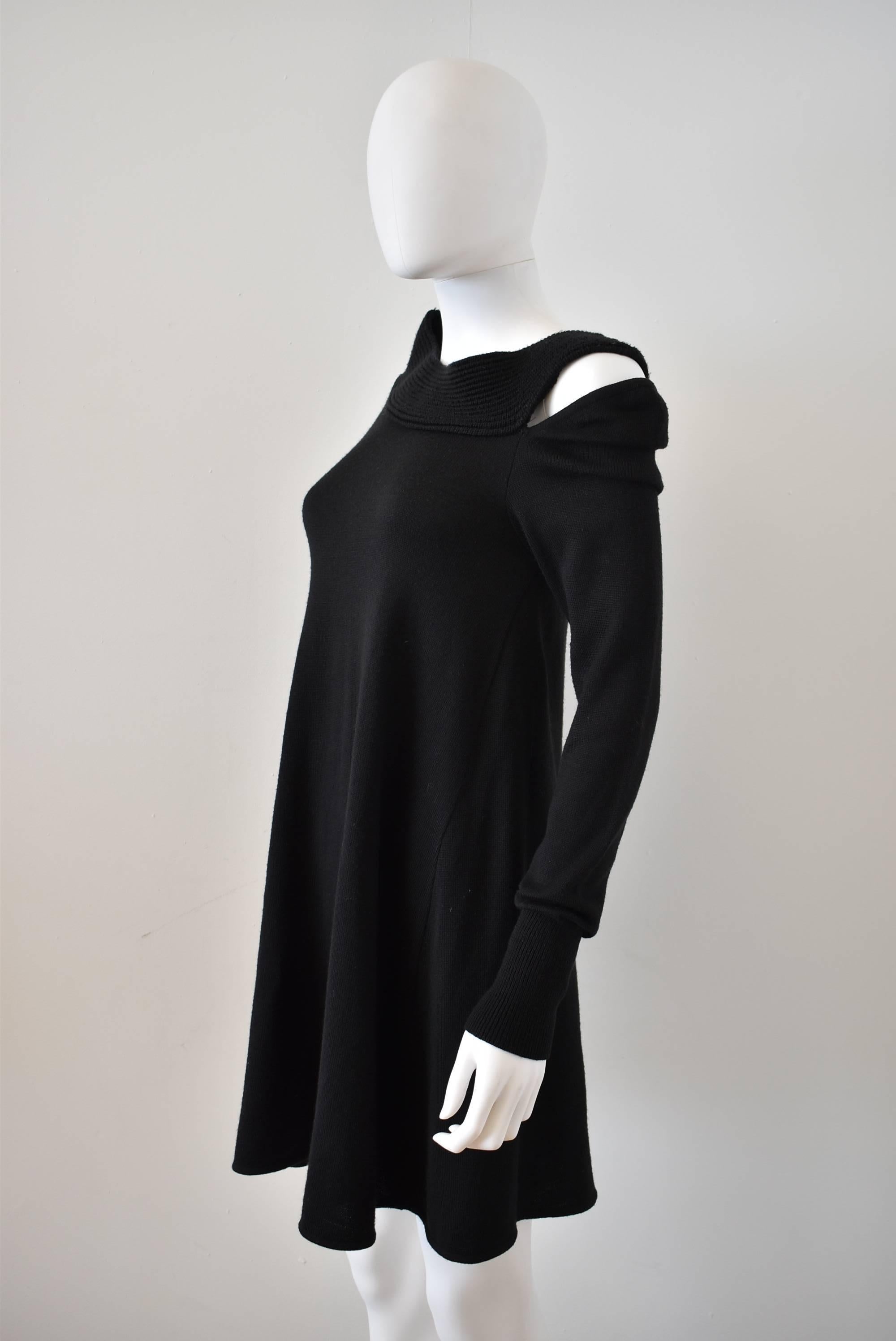Women's Balenciaga Black Knit Dress with Ribbed Asymetric Neckline