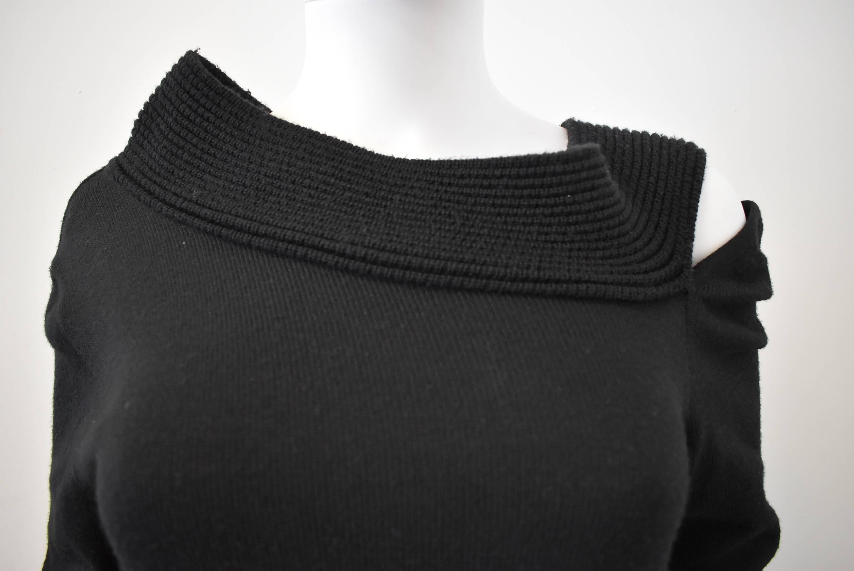 Balenciaga Black Knit Dress with Ribbed Asymetric Neckline In Excellent Condition In London, GB