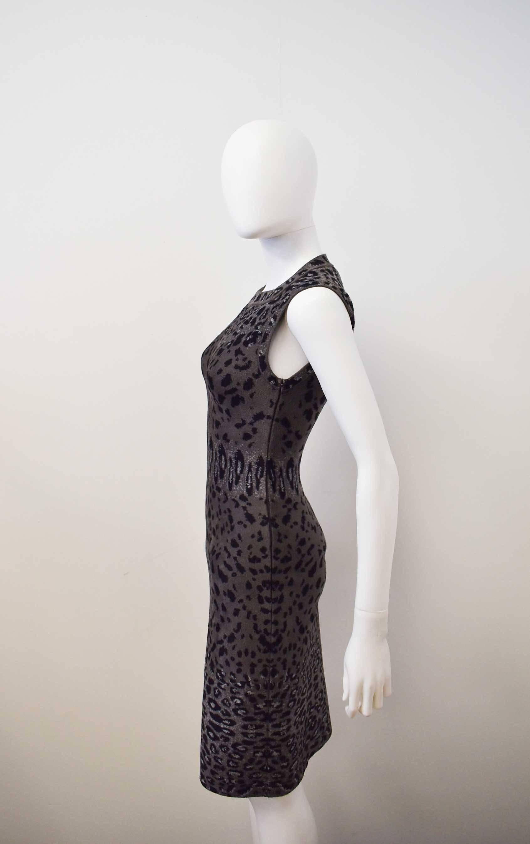 Women's Azzedine Alaia Soft Grey Cashmere Mix Leopard Print Bodycon Dress