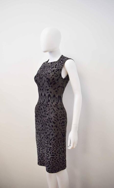 Azzedine Alaia Soft Grey Cashmere Mix Leopard Print Bodycon Dress at ...