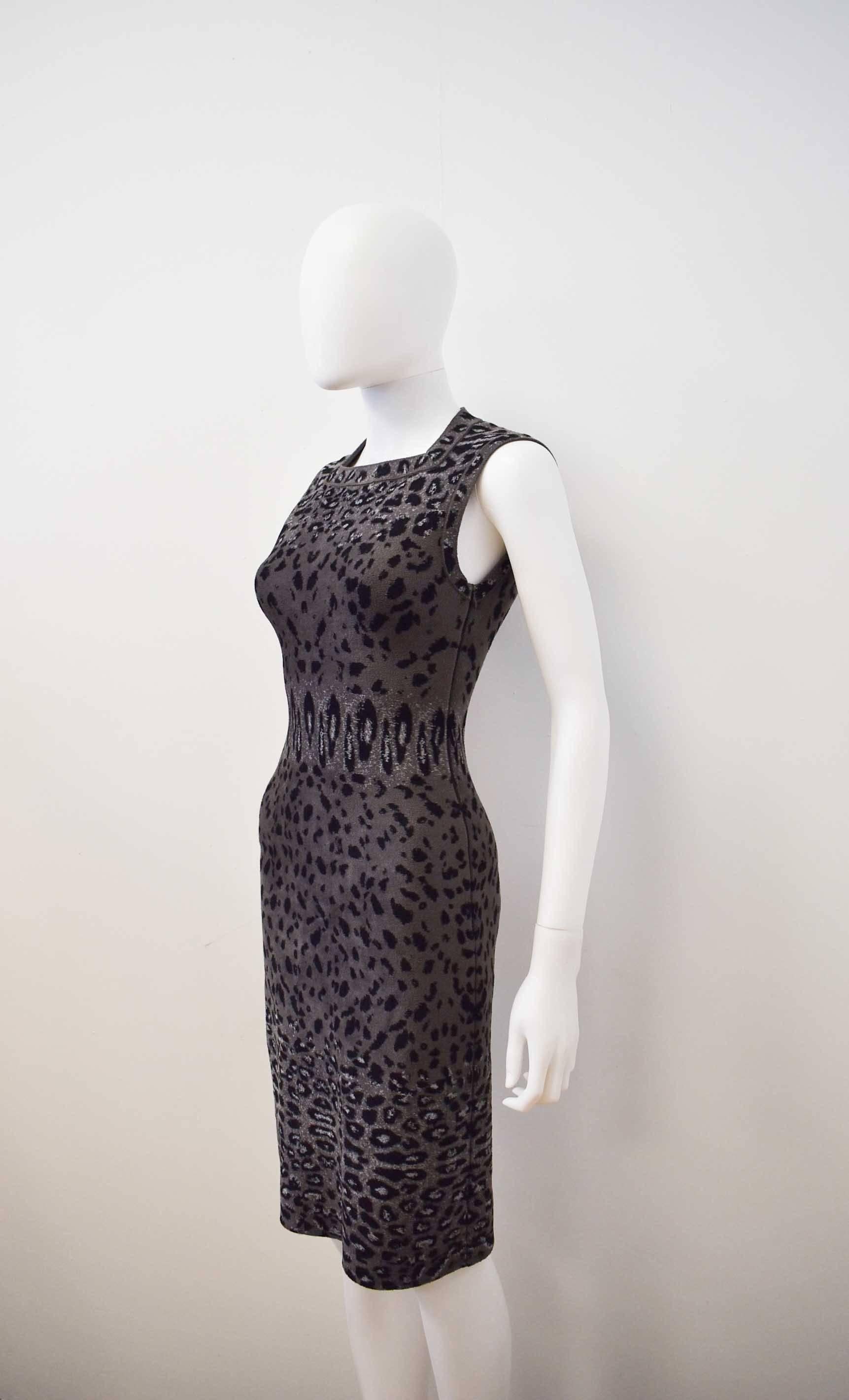 Azzedine Alaia Soft Grey Cashmere Mix Leopard Print Bodycon Dress 2