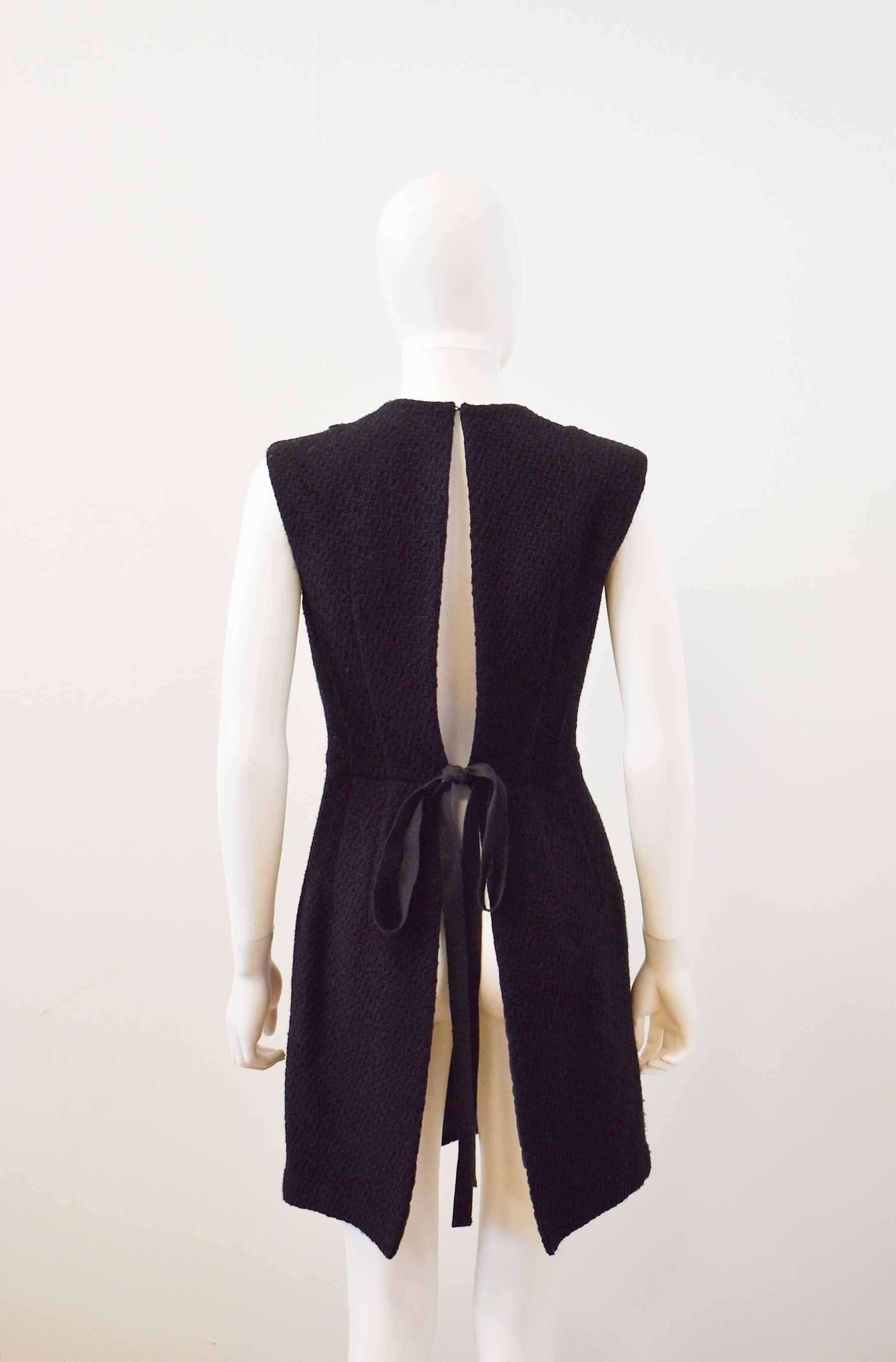 Junya Watanabe Black Boucle Wool Shift Dress with Open Back Detail In Excellent Condition In London, GB