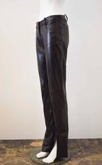 Celine Soft Black Leather Trousers with Side Slit Details