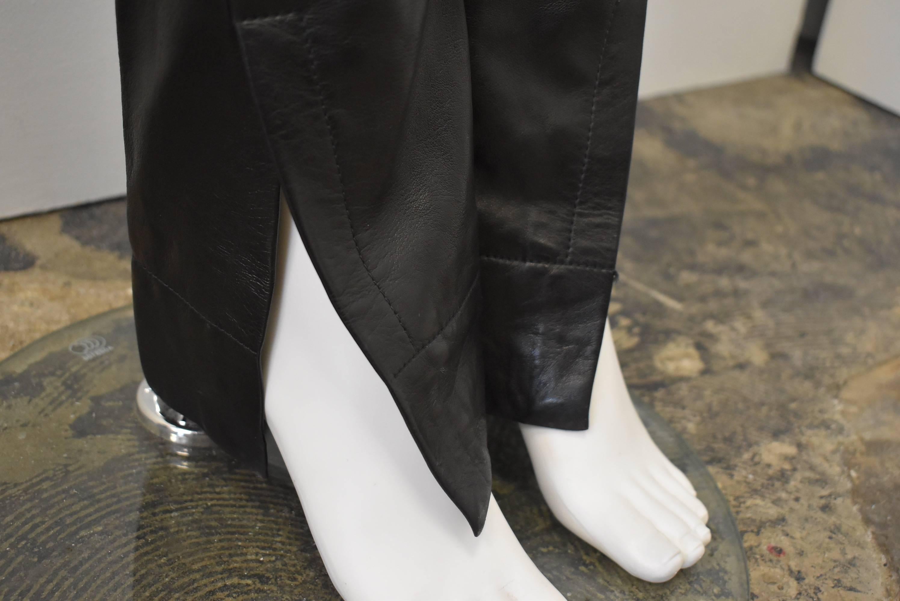Celine Soft Black Leather Trousers with Side Slit Details In Excellent Condition In London, GB
