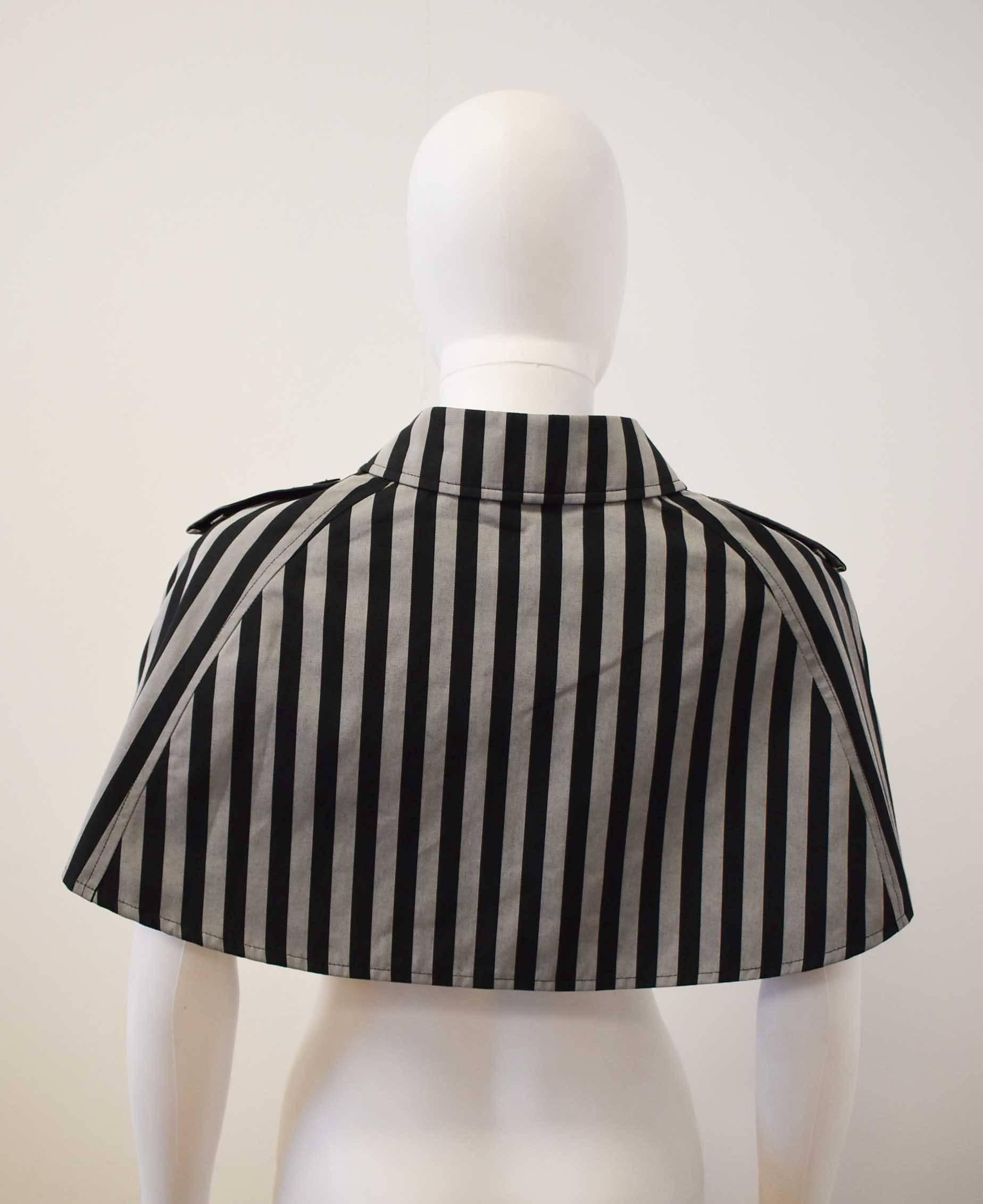 Women's Burberry Grey and Black Striped Cropped Trench Cape