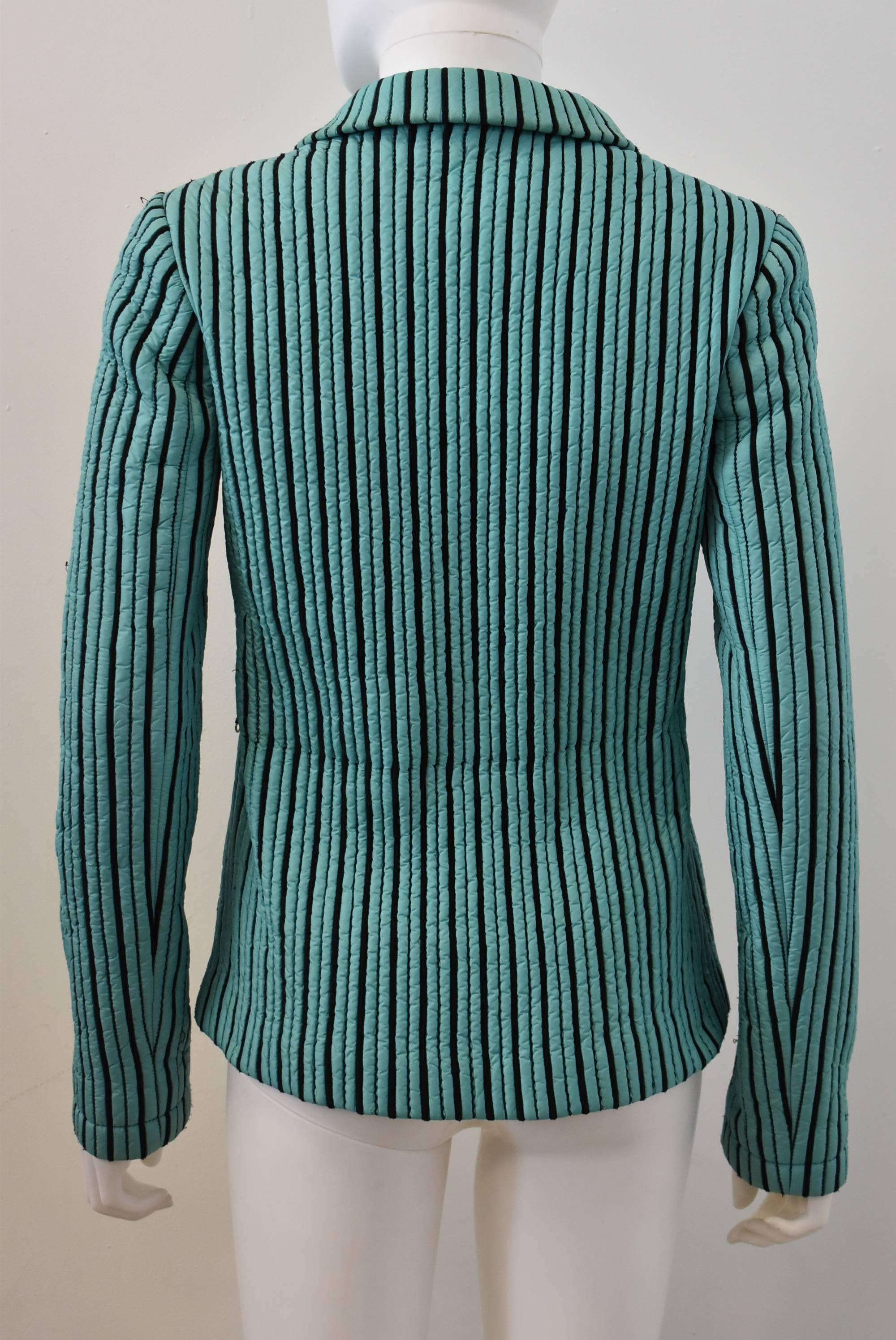 Missoni Quilted Turquoise and Black Stripe Sports Jacket In Good Condition In London, GB