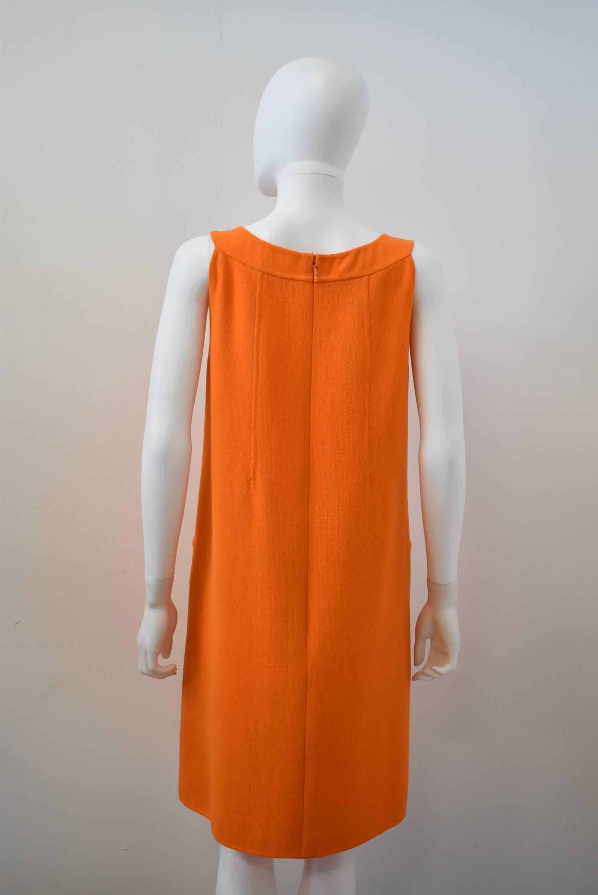Women's Oscar de La Renta Orange Shift Dress with Embellished Collar S/S 2014