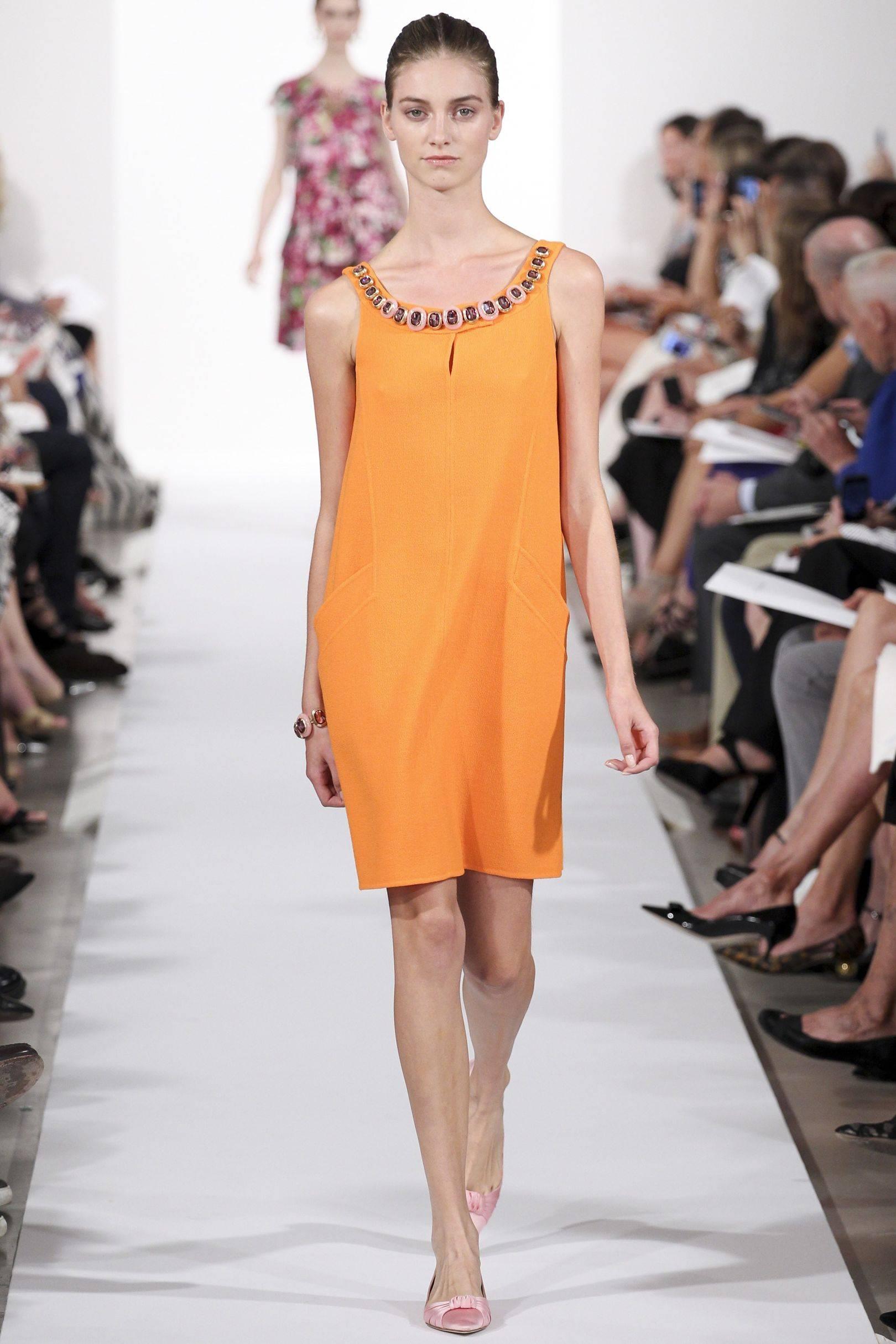 Oscar de La Renta Orange Shift Dress with Embellished Collar S/S 2014 5