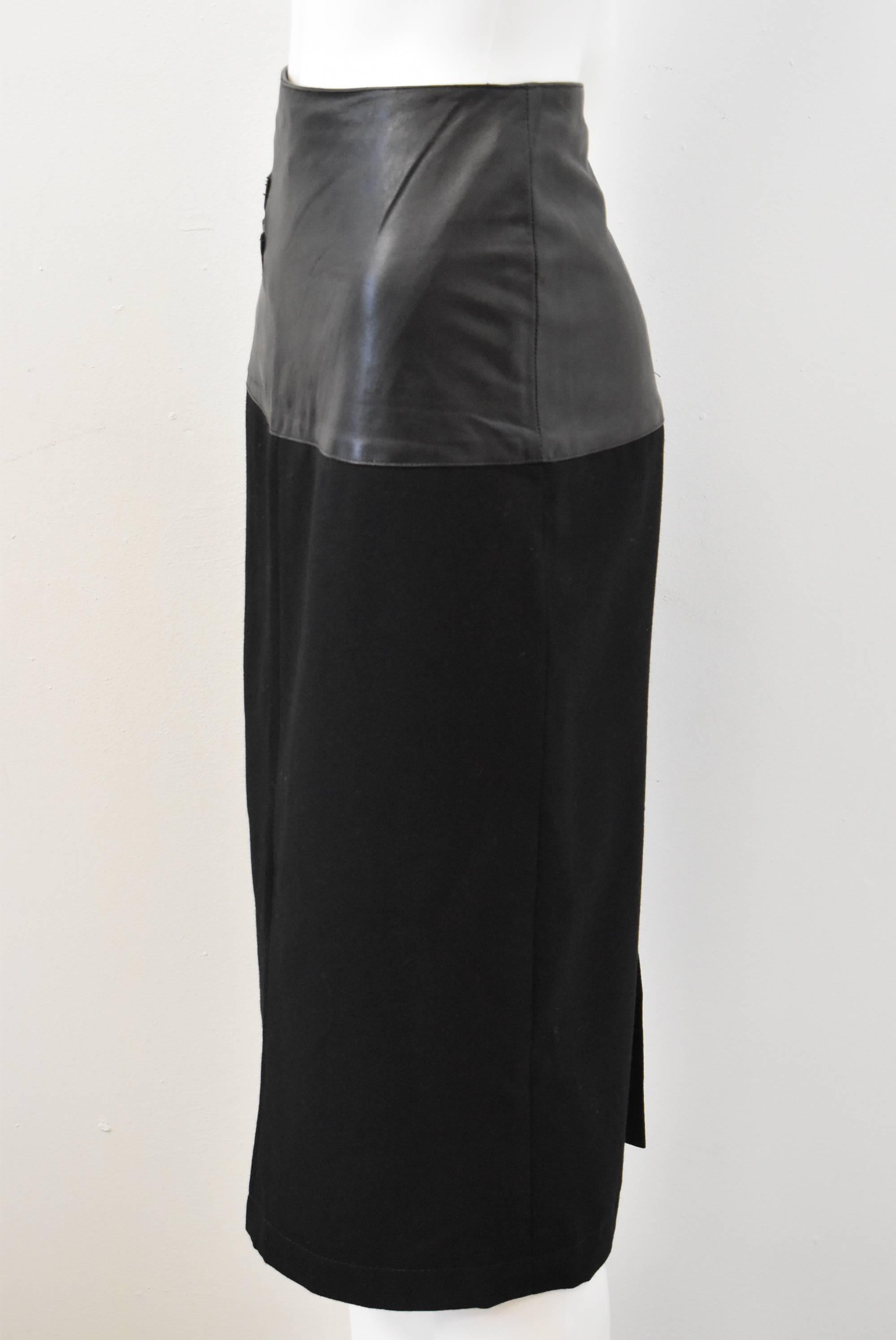 1980s Claude Montana Black Faux-Leather and Wool Skirt  In Good Condition In London, GB