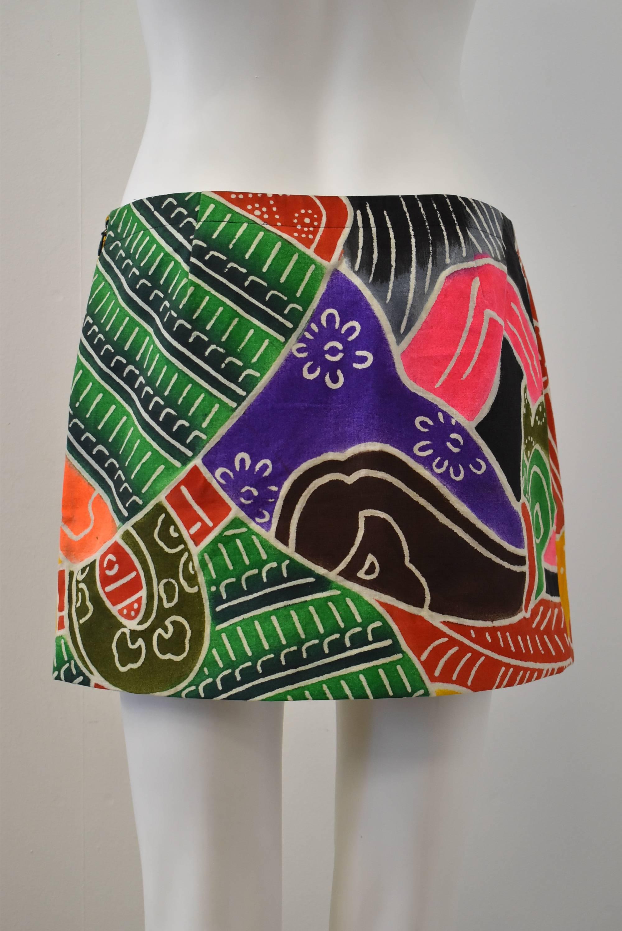 Junko Shimada Hand Painted, Japanese Festival Banner Mini Skirt In Excellent Condition In London, GB