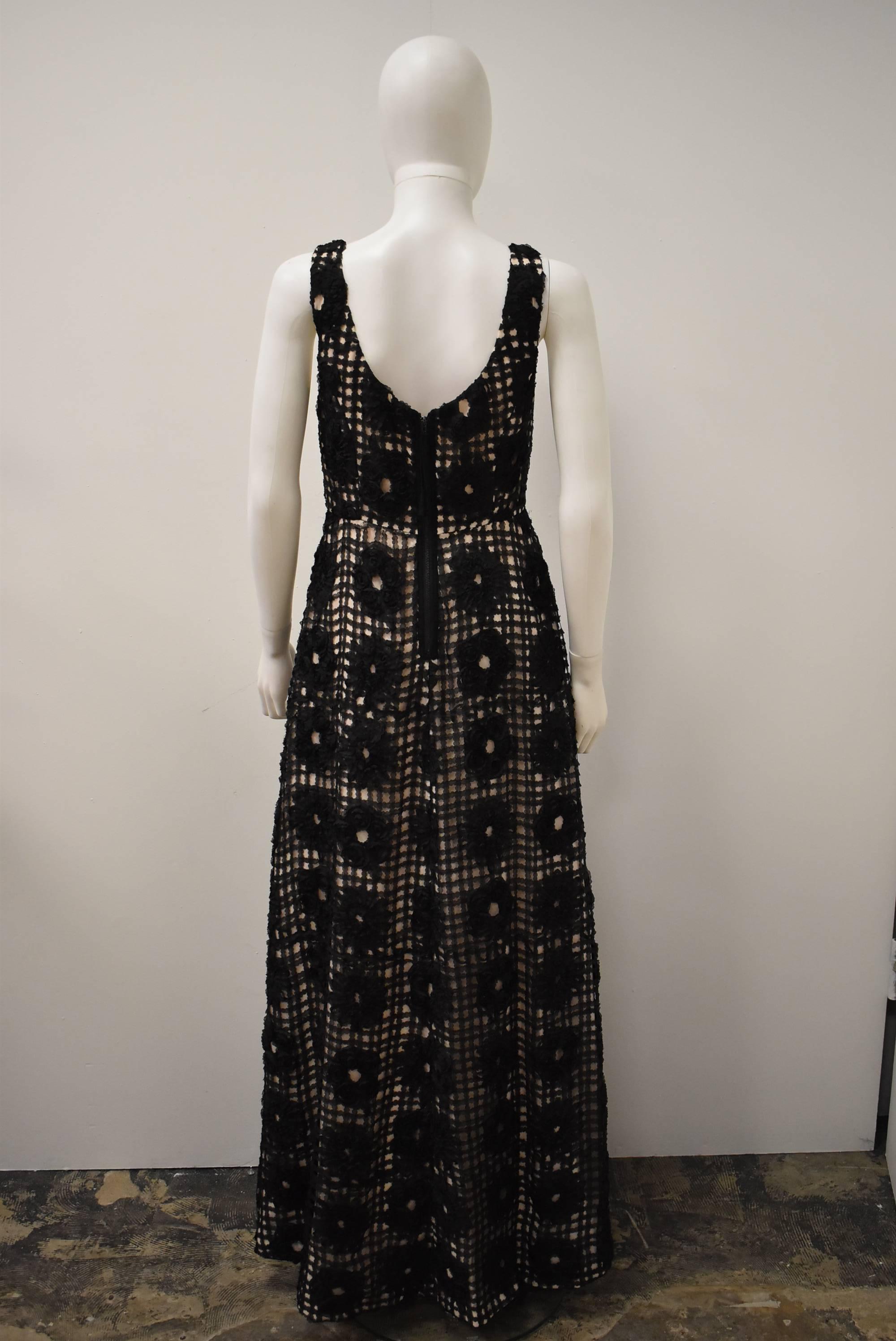 Leifsdottir Black and Cream Ribbon Layered Floral Floor-length Dress 1