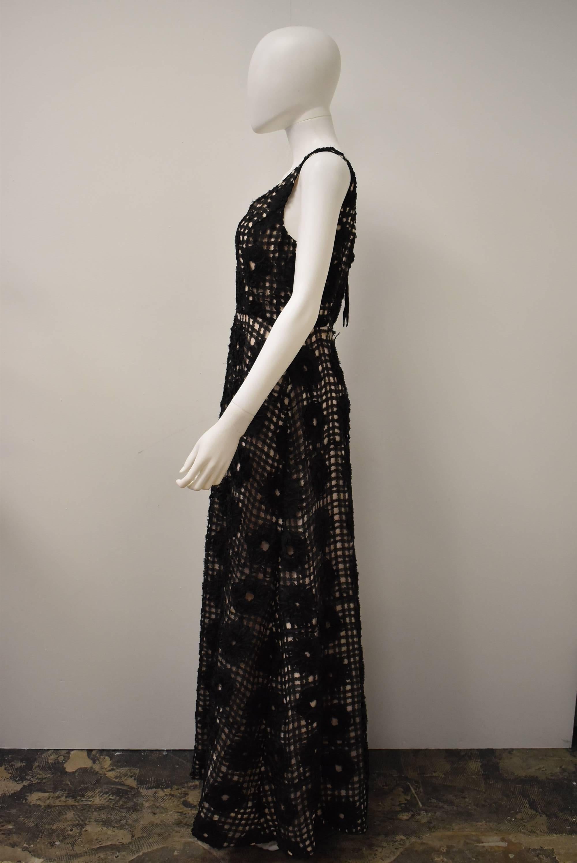 Women's Leifsdottir Black and Cream Ribbon Layered Floral Floor-length Dress