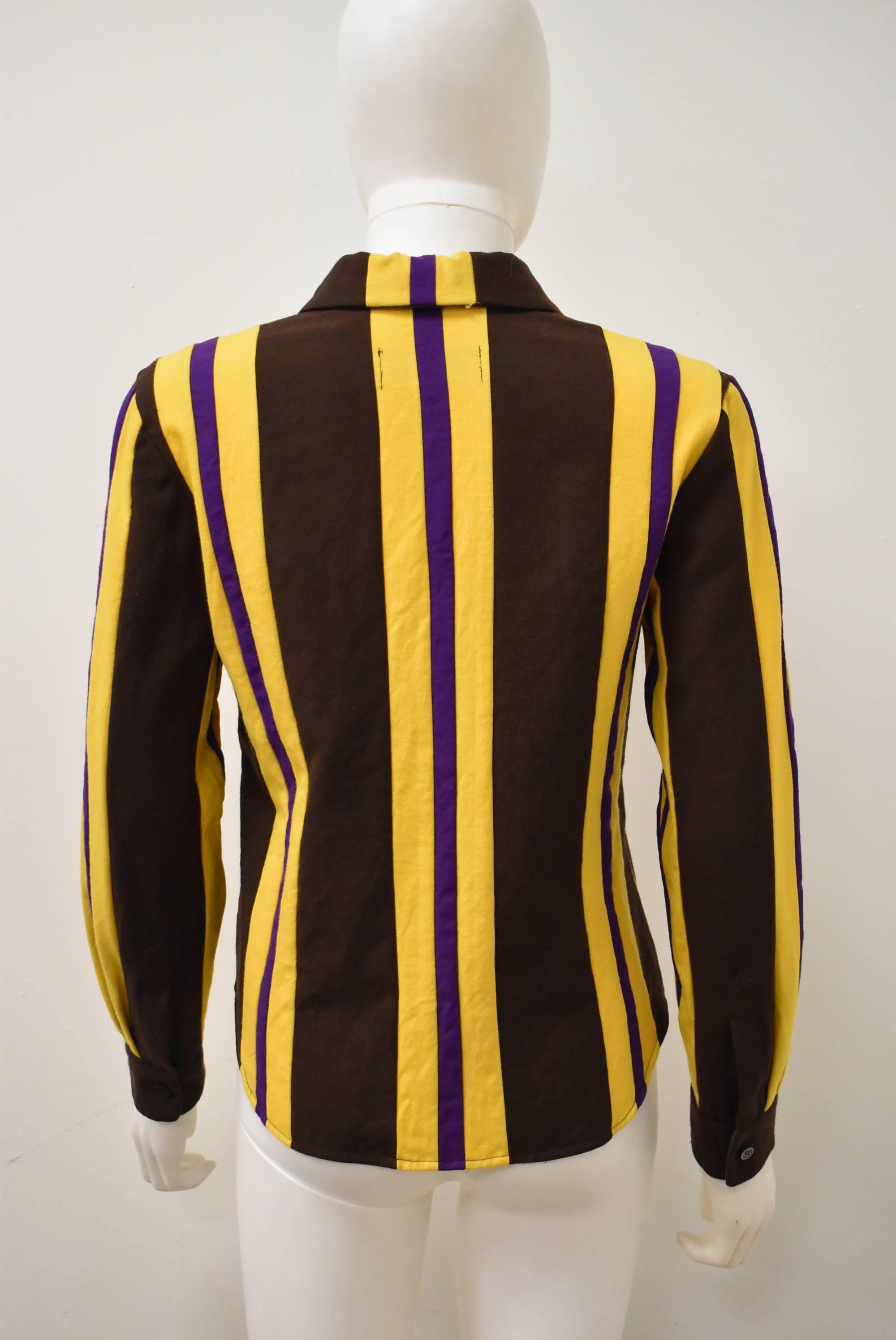 Comme des Garcons Tricot Brown/Yellow Irregular Striped Wool Shirt  In Excellent Condition In London, GB
