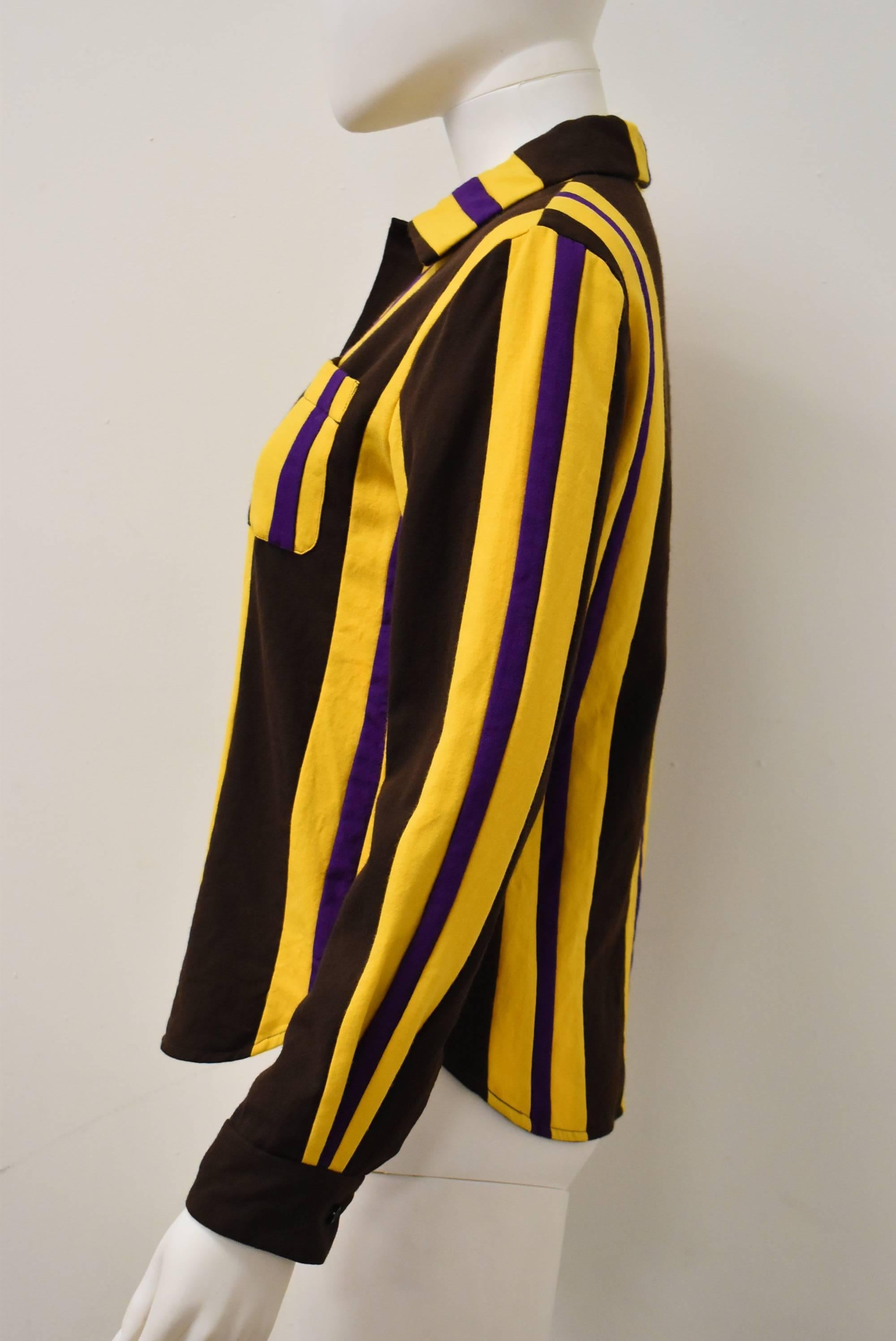 Women's Comme des Garcons Tricot Brown/Yellow Irregular Striped Wool Shirt 