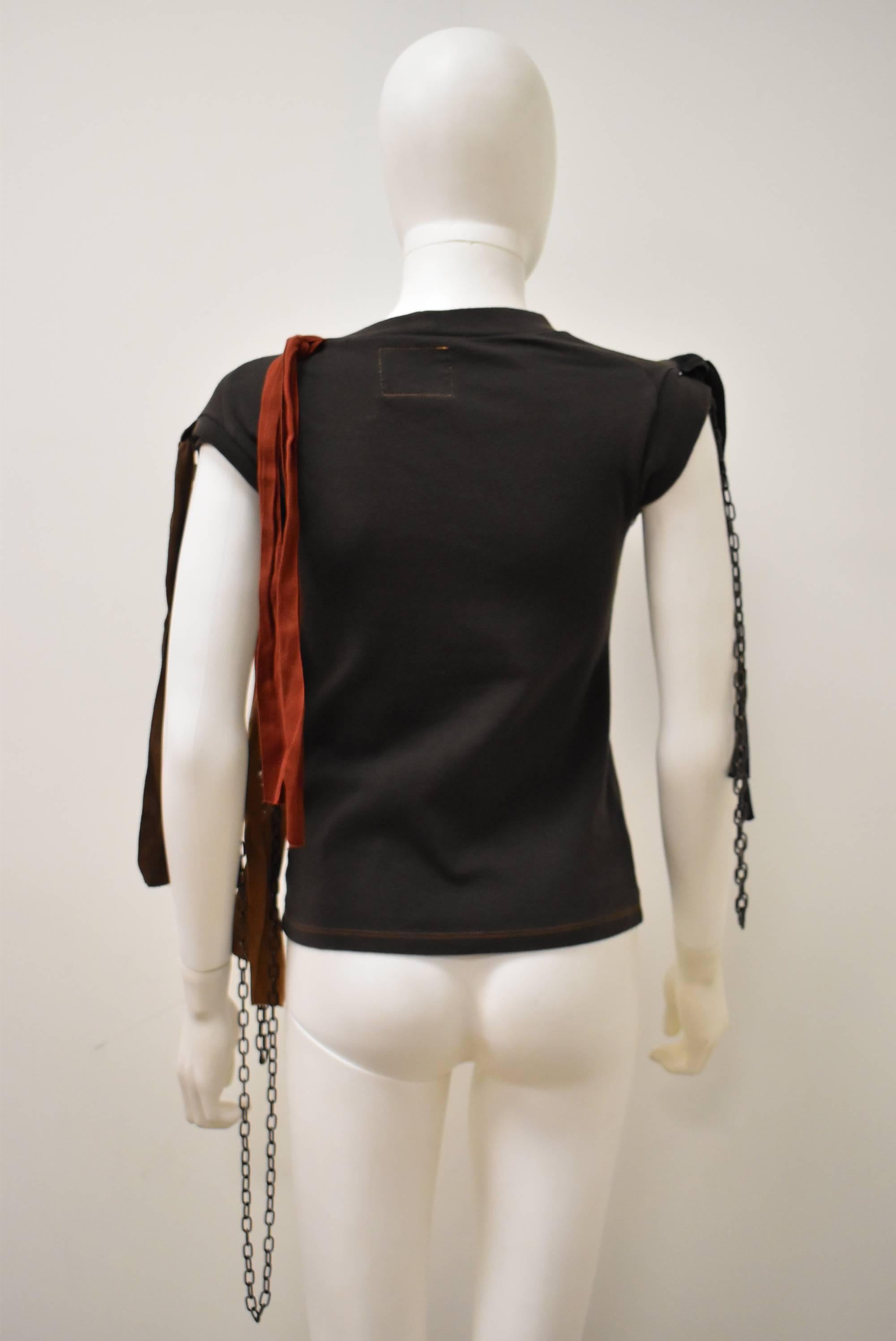 Women's Vivienne Westwood Brown Top with Metal Chains and Ribbons