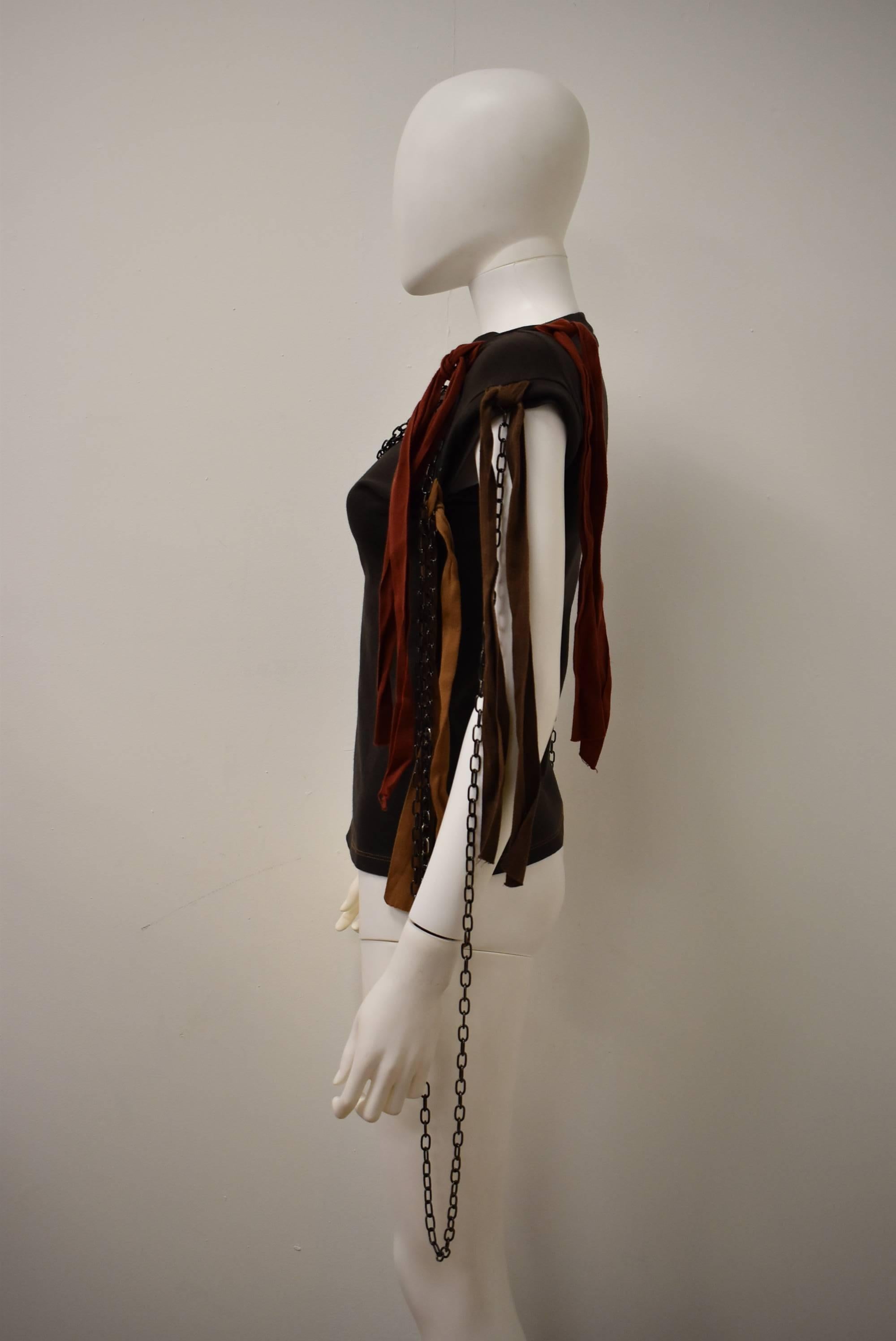 Vivienne Westwood Brown Top with Metal Chains and Ribbons In Excellent Condition In London, GB