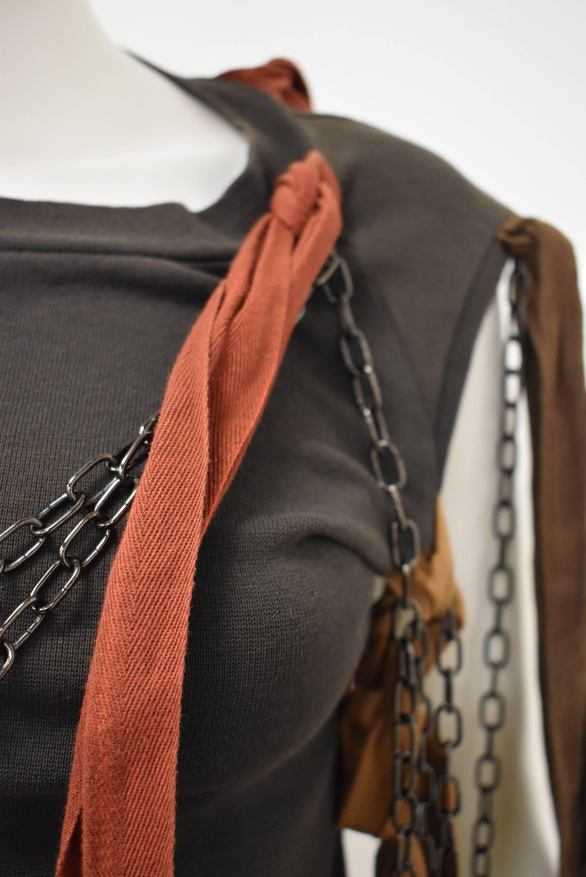 Vivienne Westwood Brown Top with Metal Chains and Ribbons 2