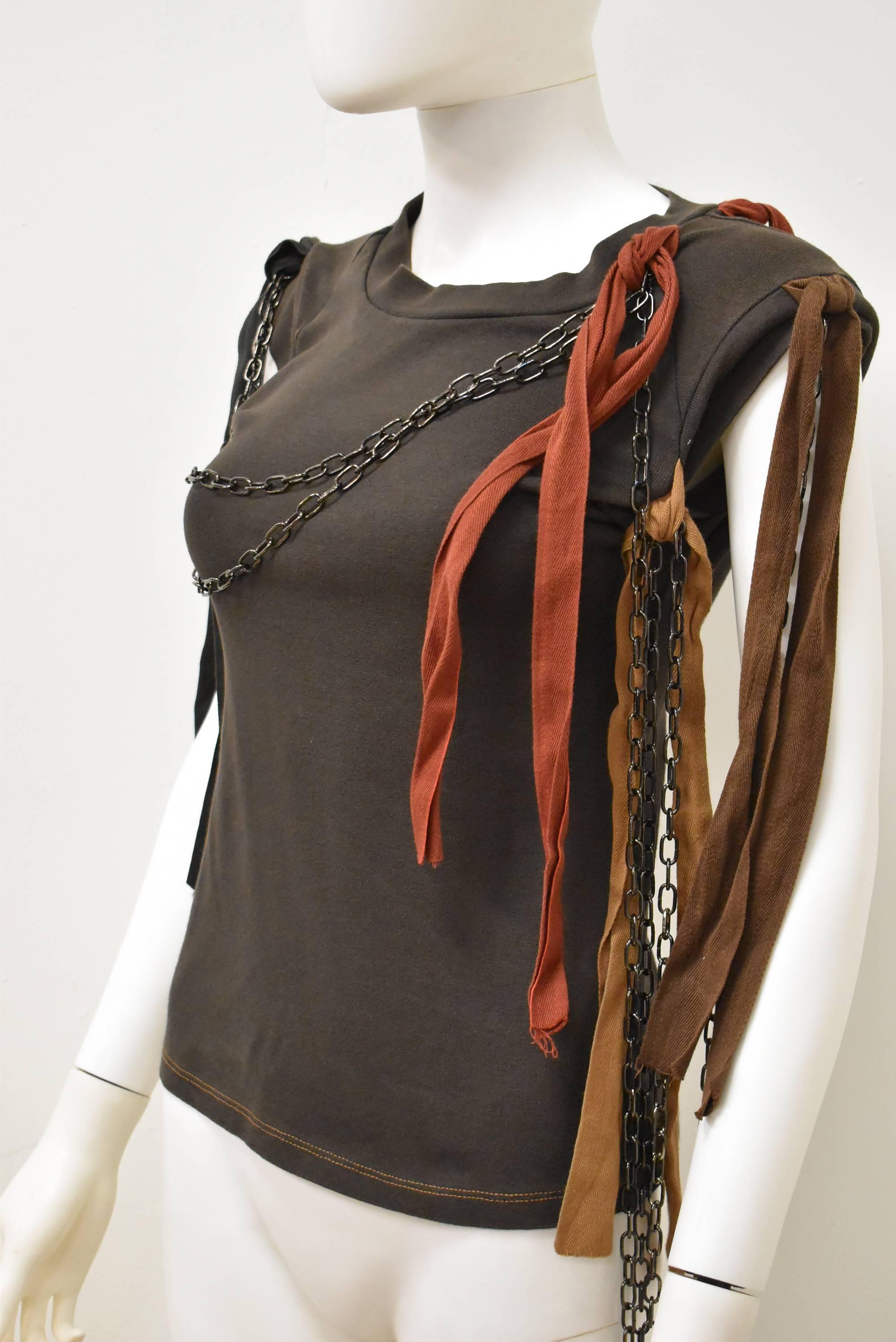 Black Vivienne Westwood Brown Top with Metal Chains and Ribbons