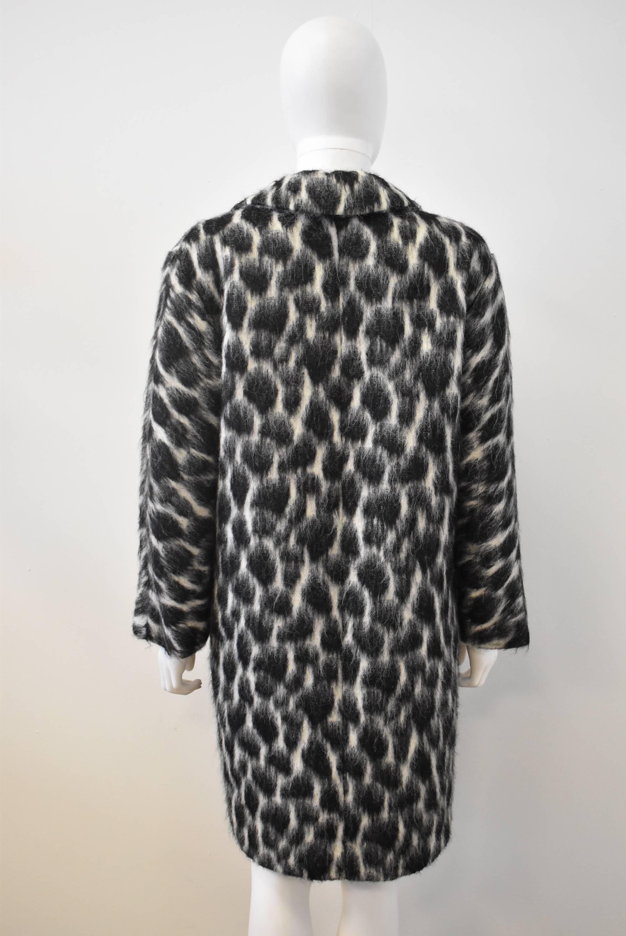 Women's Gucci Black & White Animal Print Mohair Alpaca Coat