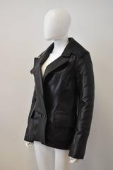 Alexander Wang Leather Biker Jacket with Quilted Sleeves and Oversize Collar