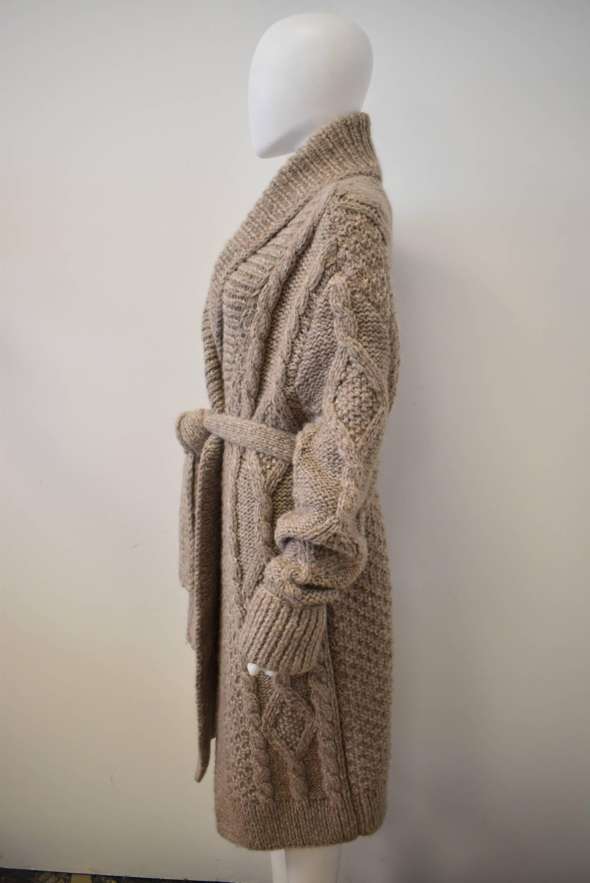 Maison Martin Margiela Beige Replica 70's Chunky Cardigan with Belt In Excellent Condition In London, GB