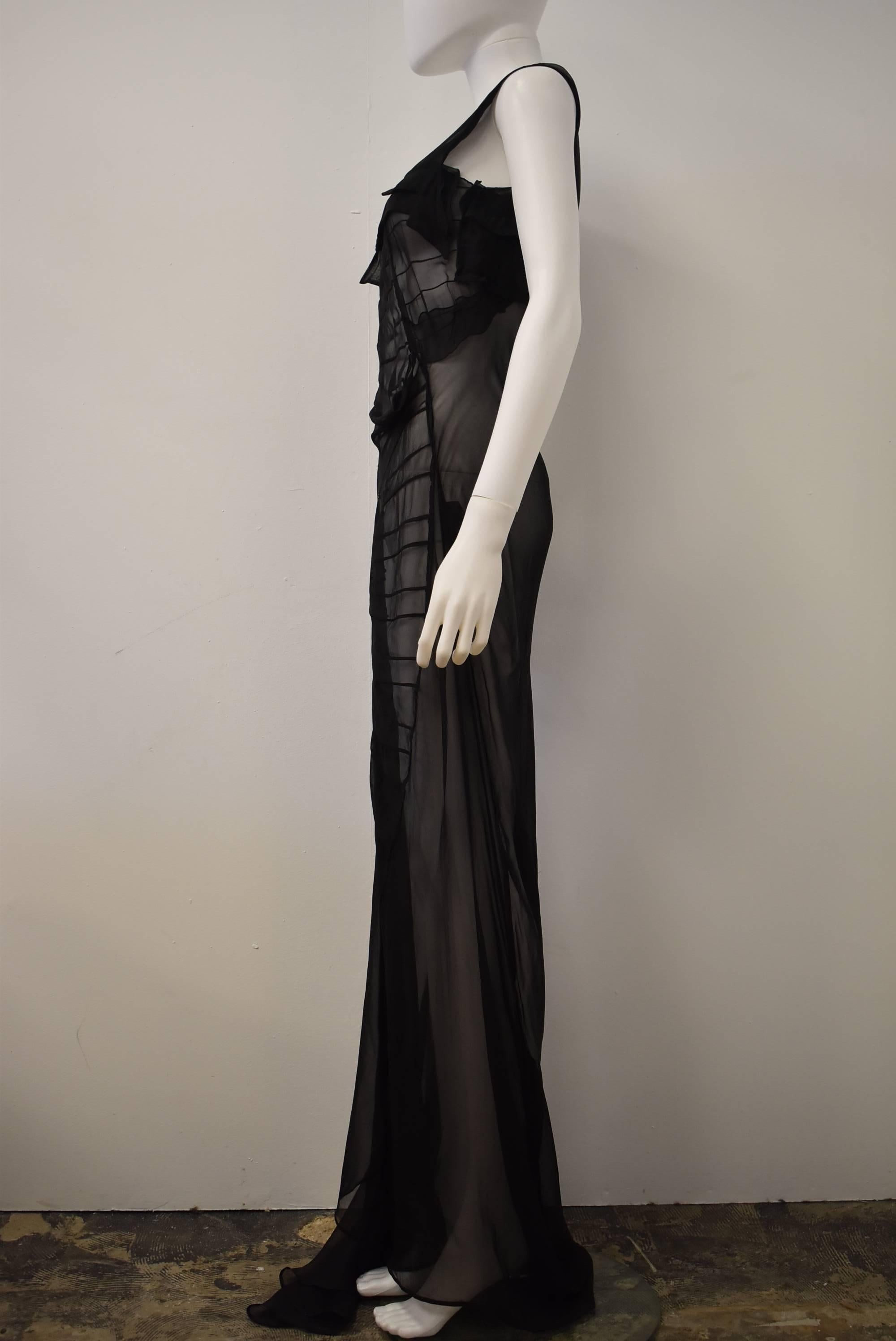 Black Jil Sander sheer black silk chiffon ‘armour’ maxi dress 