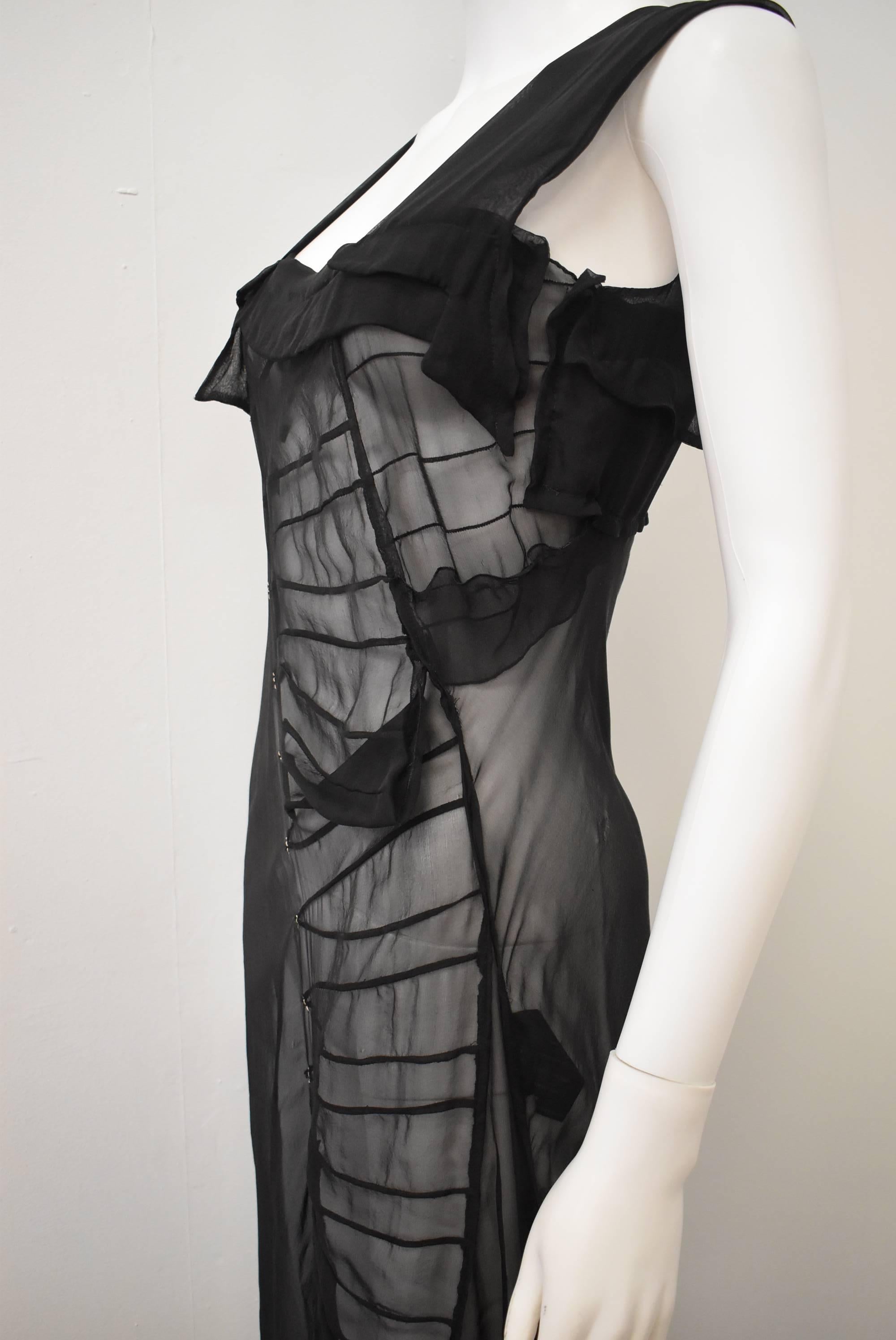 Jil Sander sheer black silk chiffon ‘armour’ maxi dress  In Excellent Condition In London, GB