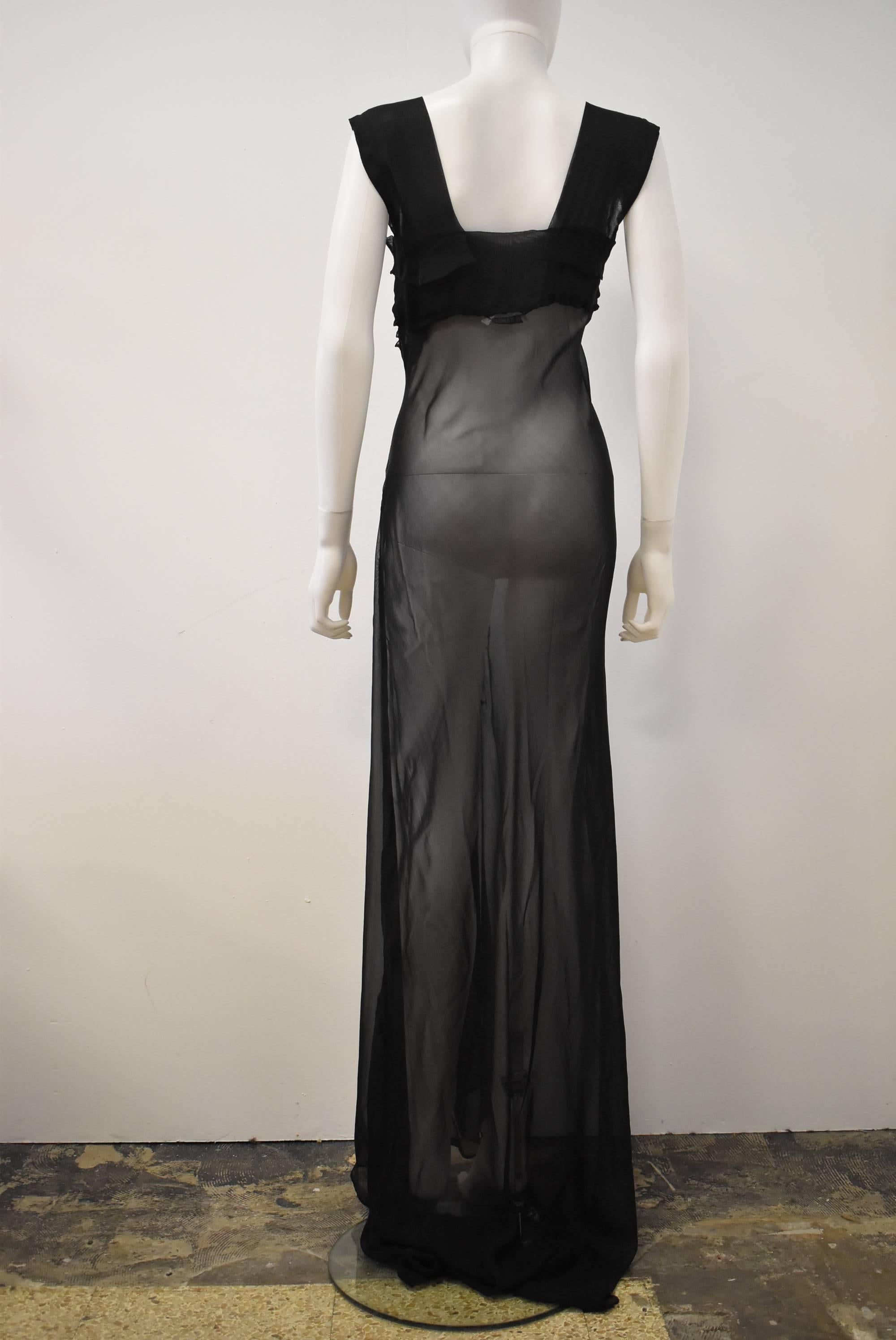 Women's Jil Sander sheer black silk chiffon ‘armour’ maxi dress 