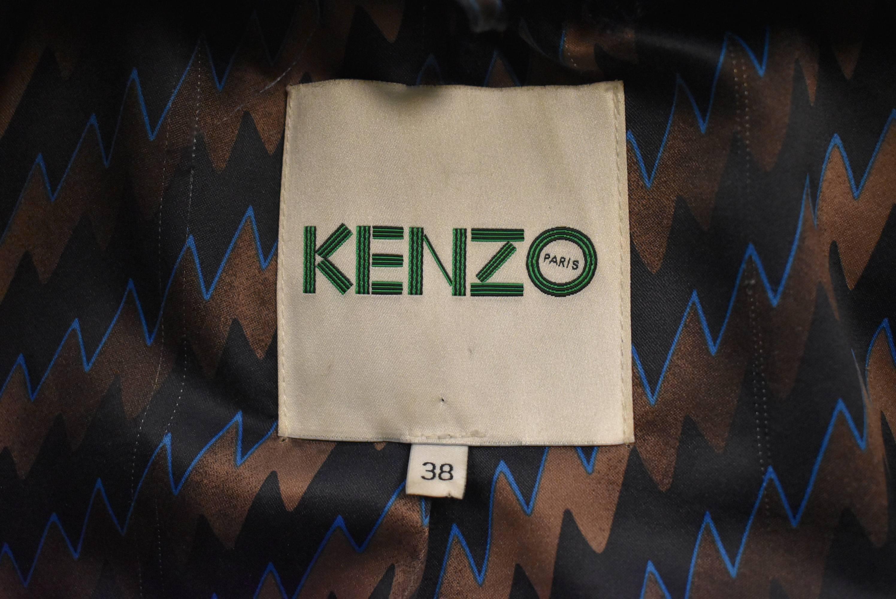 Kenzo Blue Collarless Faux Fur Coat with Drop Shoulders 1