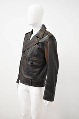 Maison Martin Margiela Dark Brown Leather Biker Jacket Faux Croc Effect