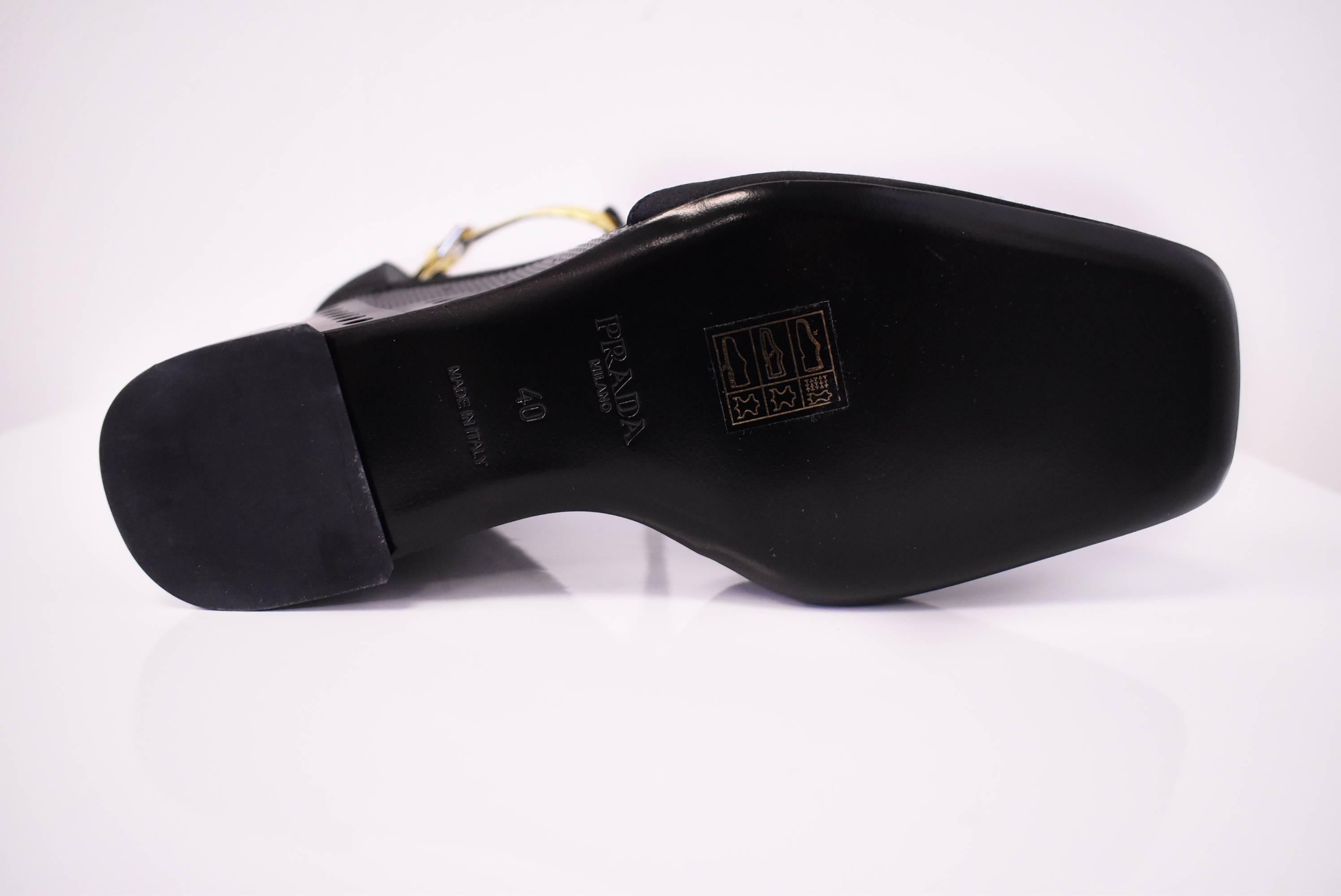 Prada Black Wedge Shoes with Gold Ankle Strap Unworn with Box and Dustbag A/W 14 For Sale 3