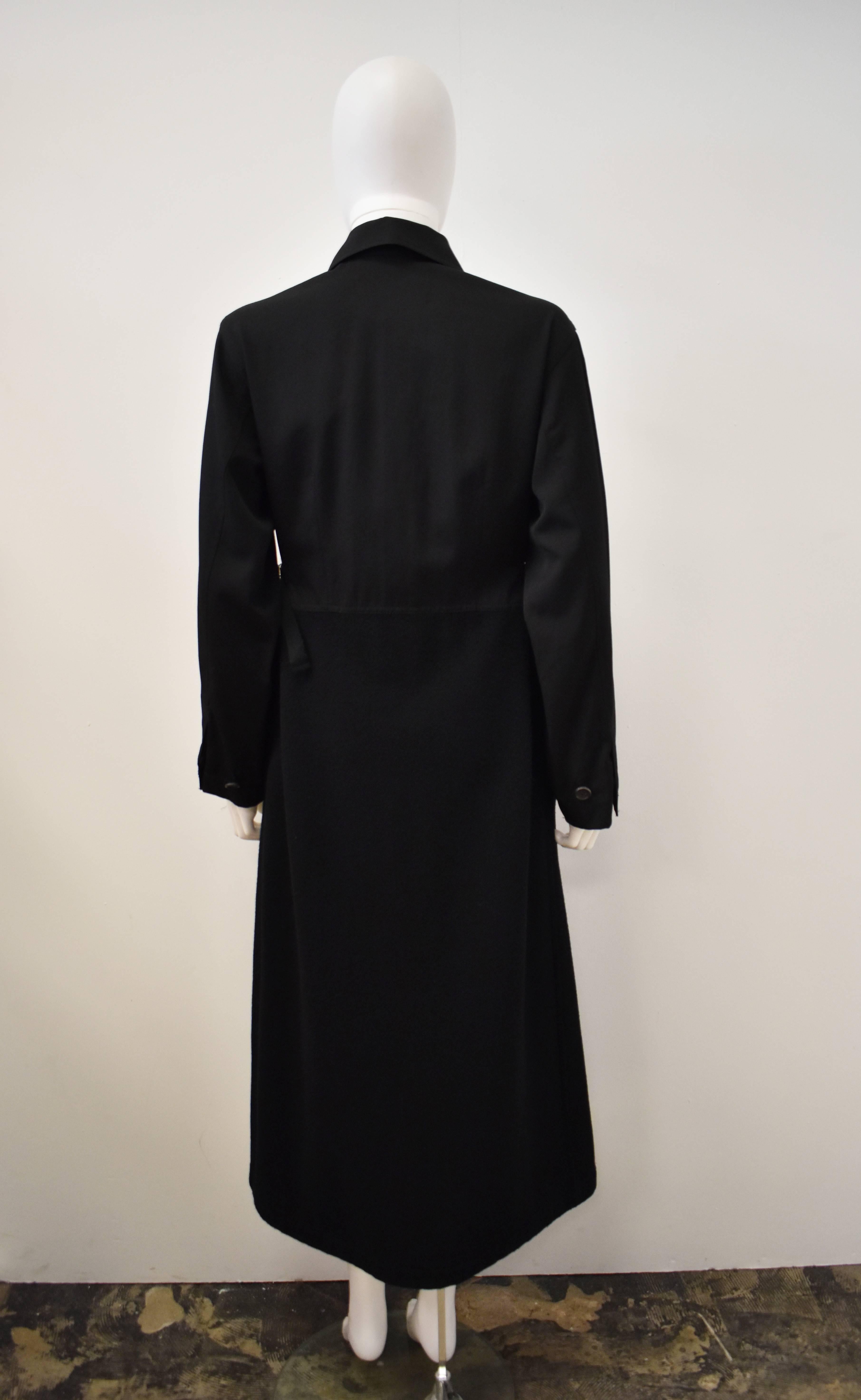 Women's Comme des Garcons Black Tricot Dress with Long Sleeves and Chest Pockets 1994