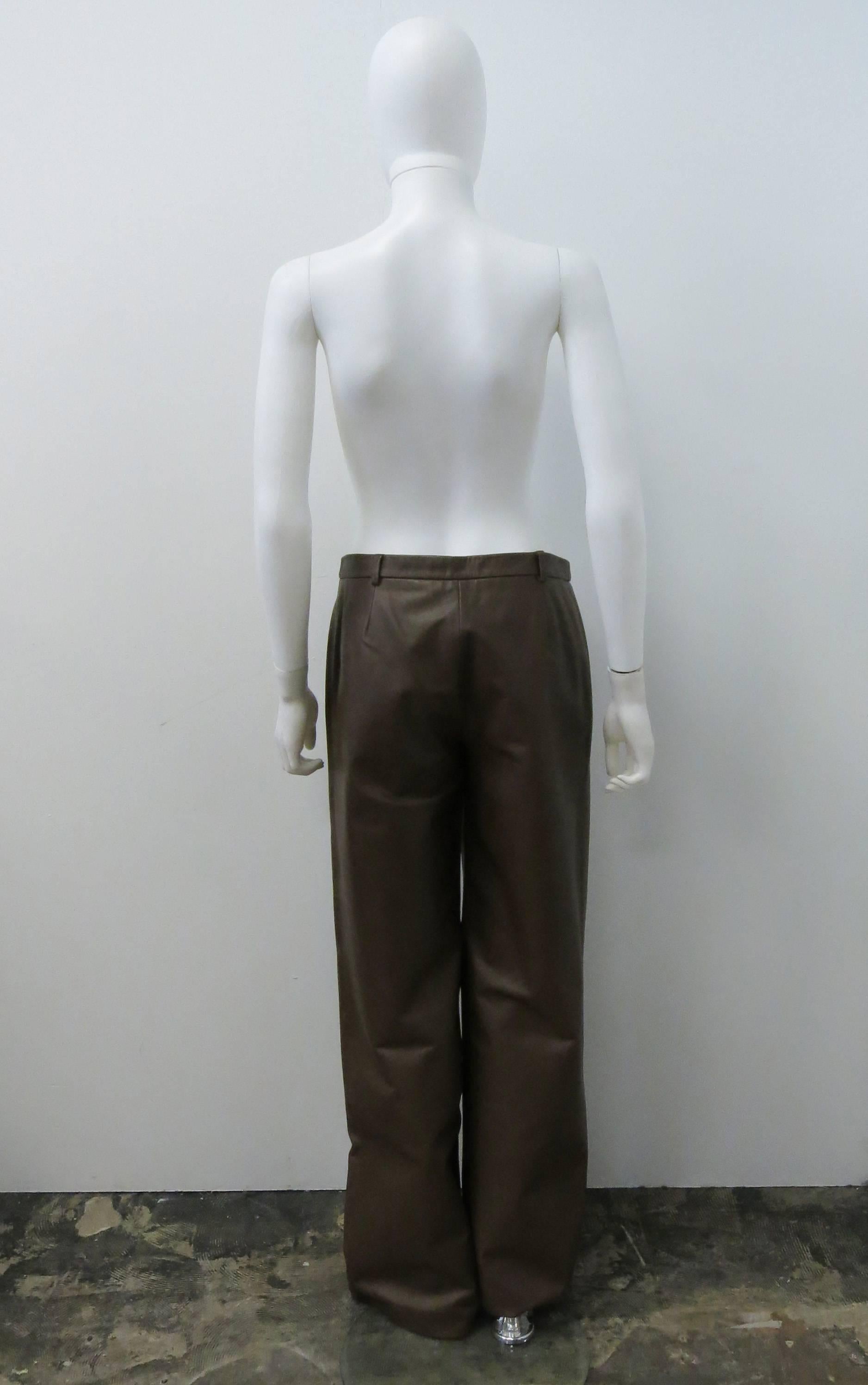 Jil Sander Brown Leather Low-rise, wide-leg trousers (As seen) In Fair Condition In London, GB