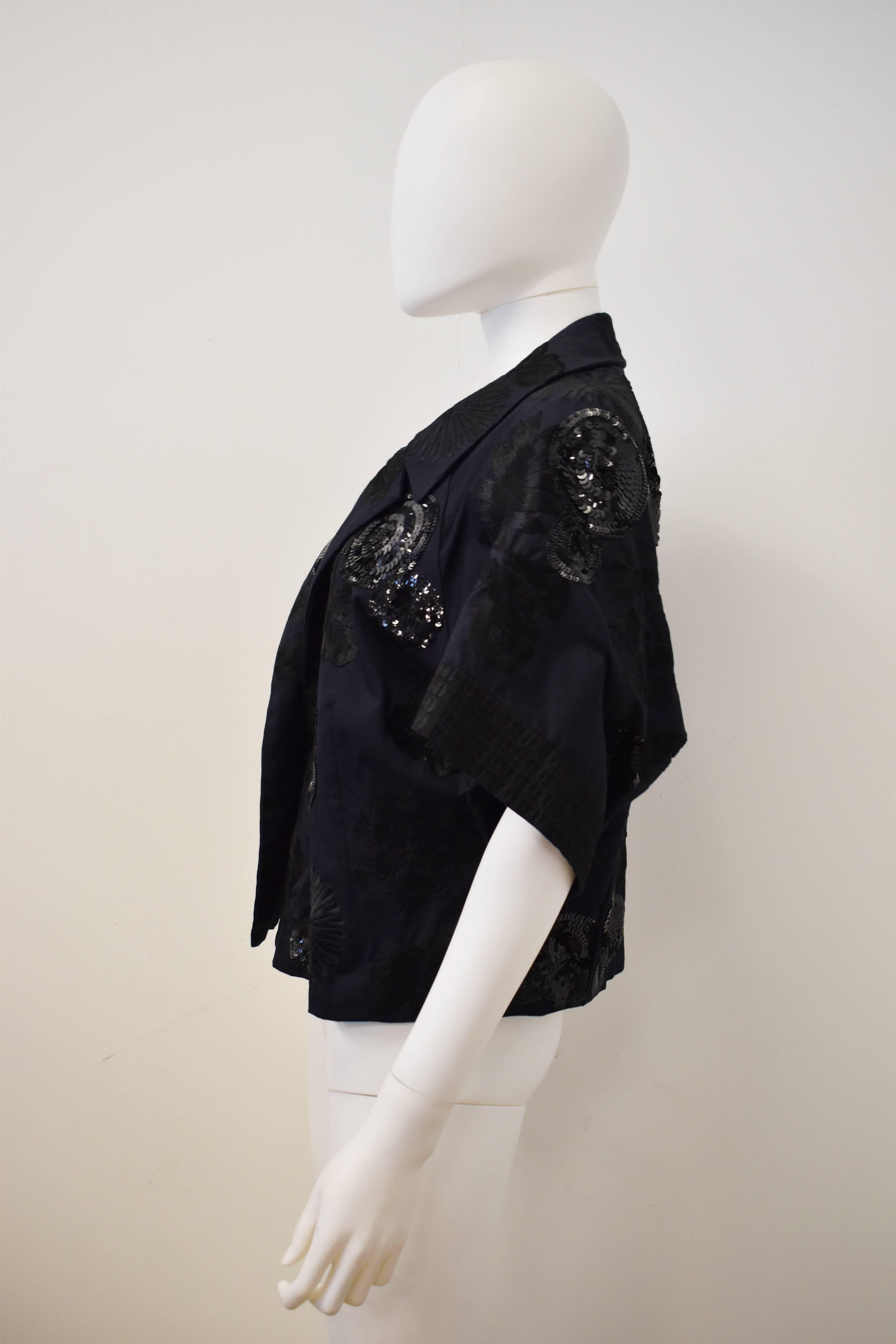 Dries Van Noten Black Cropped Jacket with Embroidery and Embellishment In Excellent Condition In London, GB