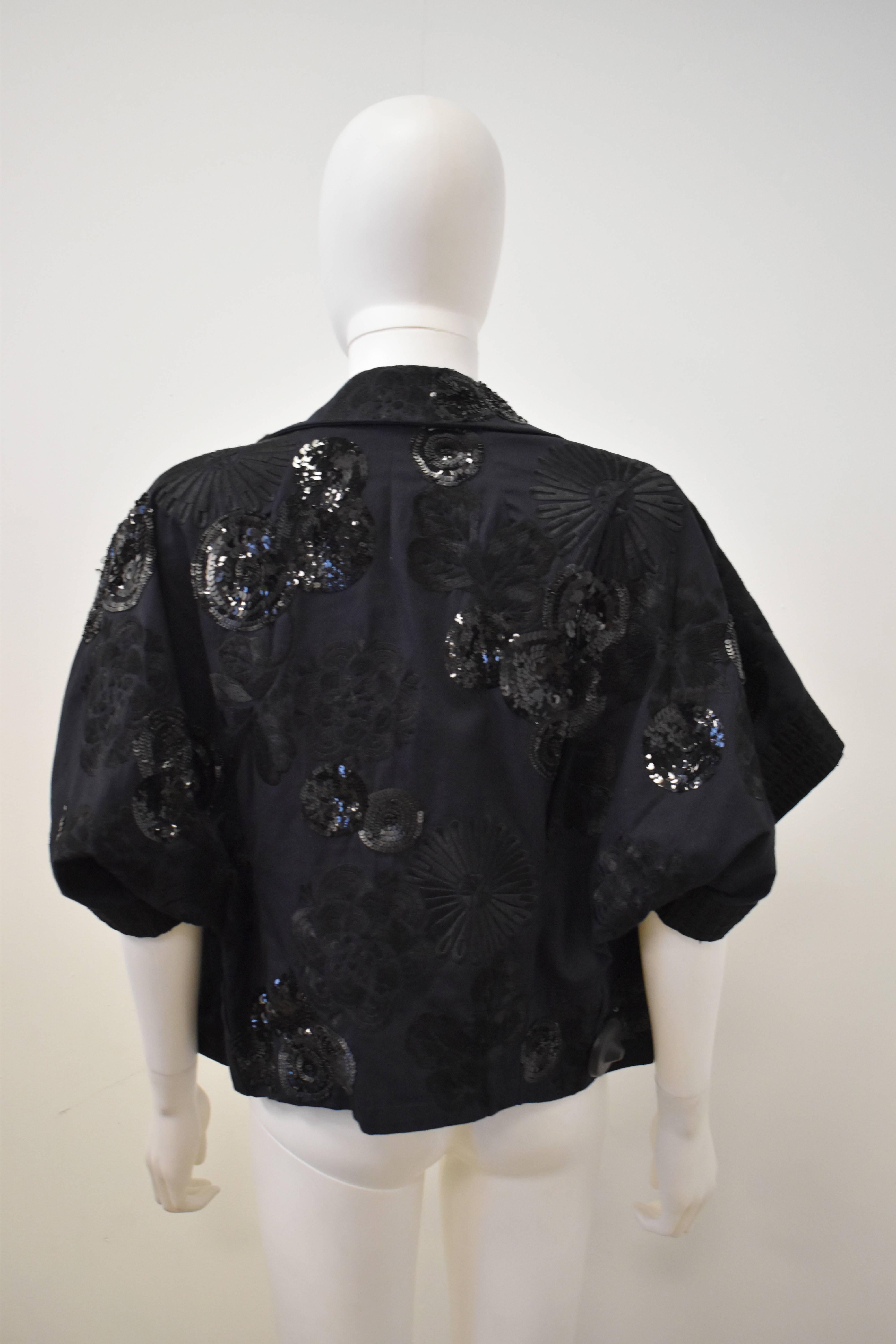 Women's Dries Van Noten Black Cropped Jacket with Embroidery and Embellishment