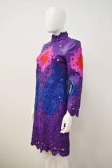 Erdem Purple, Blue, Pink Leather Show Dress