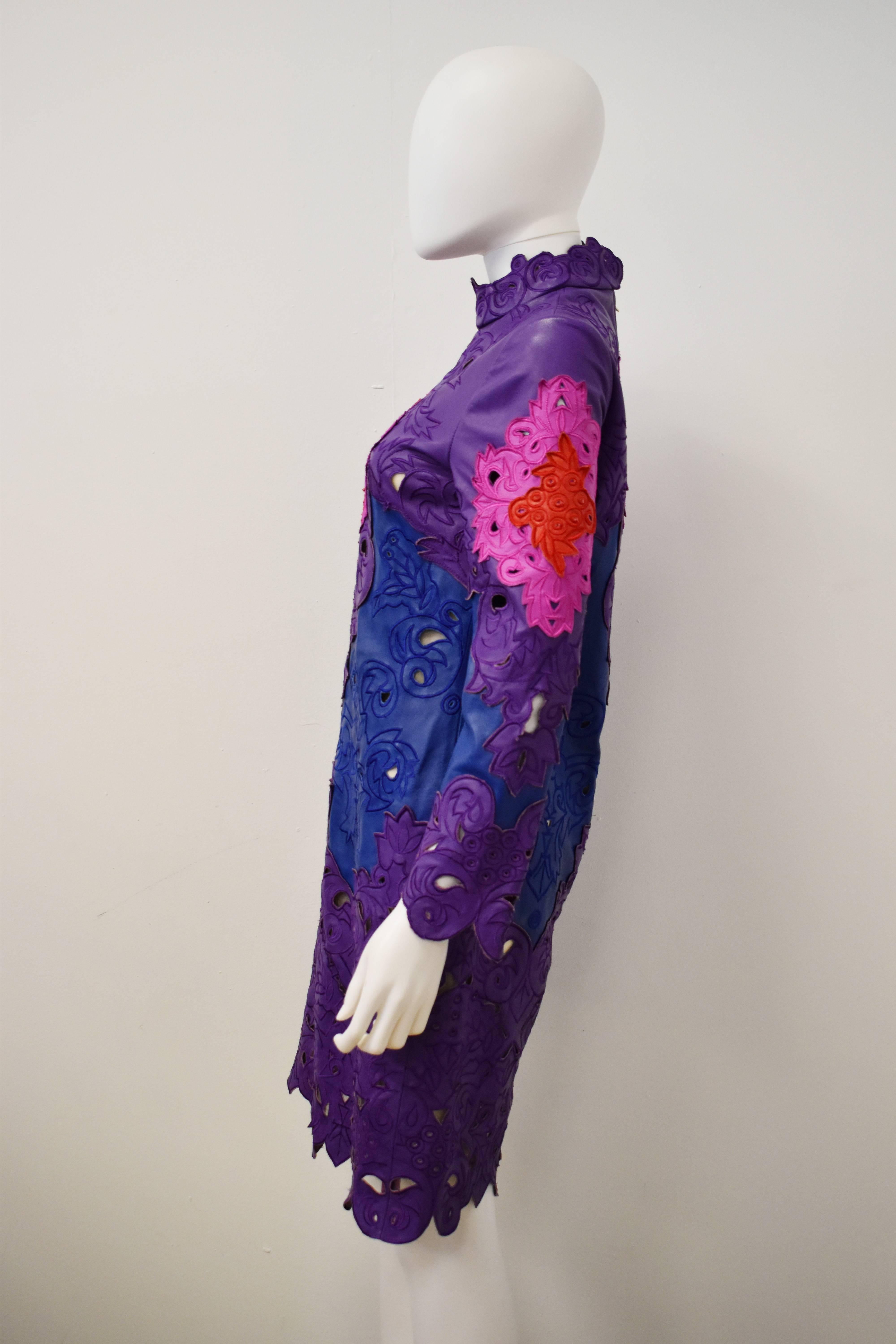 Erdem Purple, Blue, Pink Leather Show Dress In Excellent Condition In London, GB