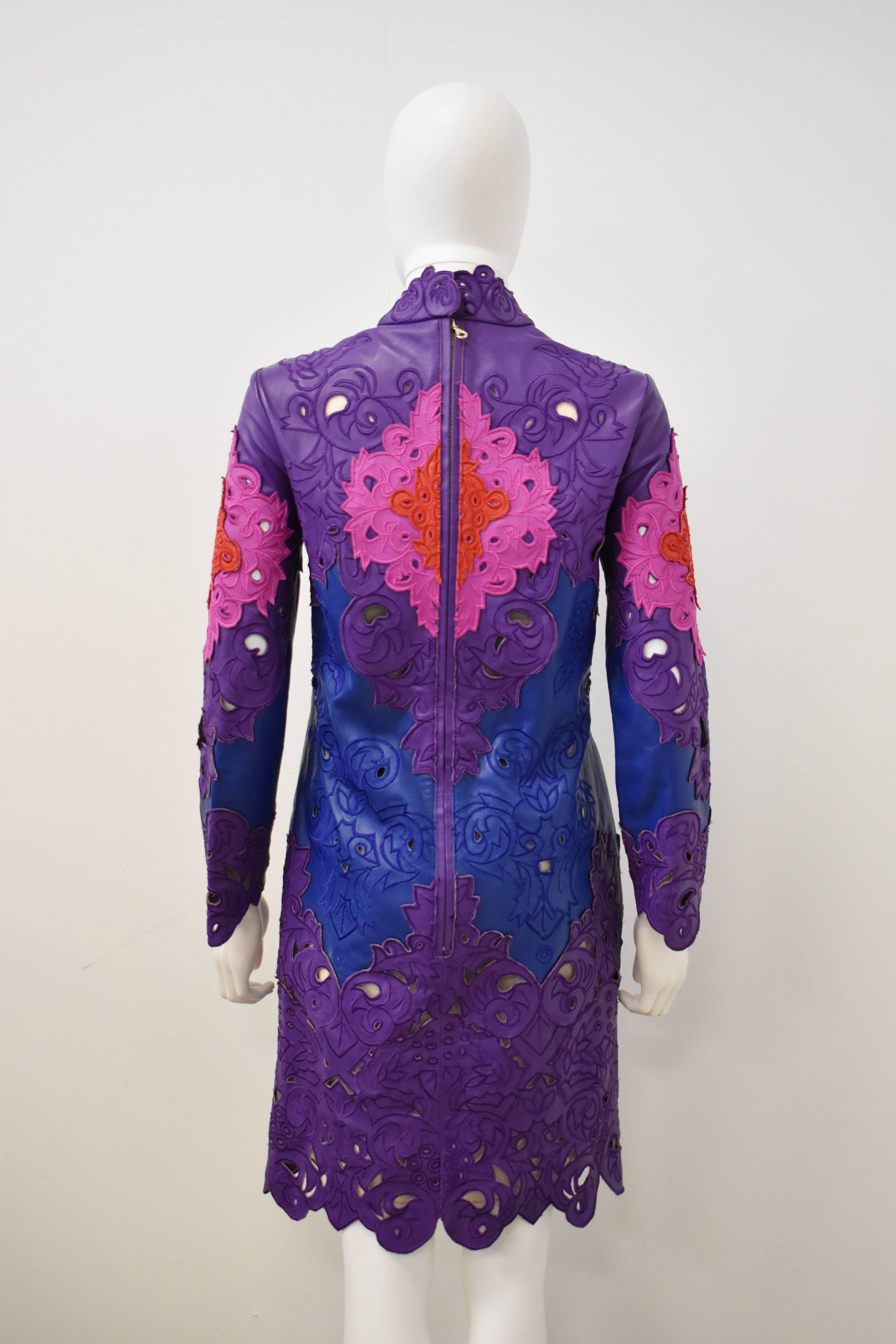 Women's Erdem Purple, Blue, Pink Leather Show Dress
