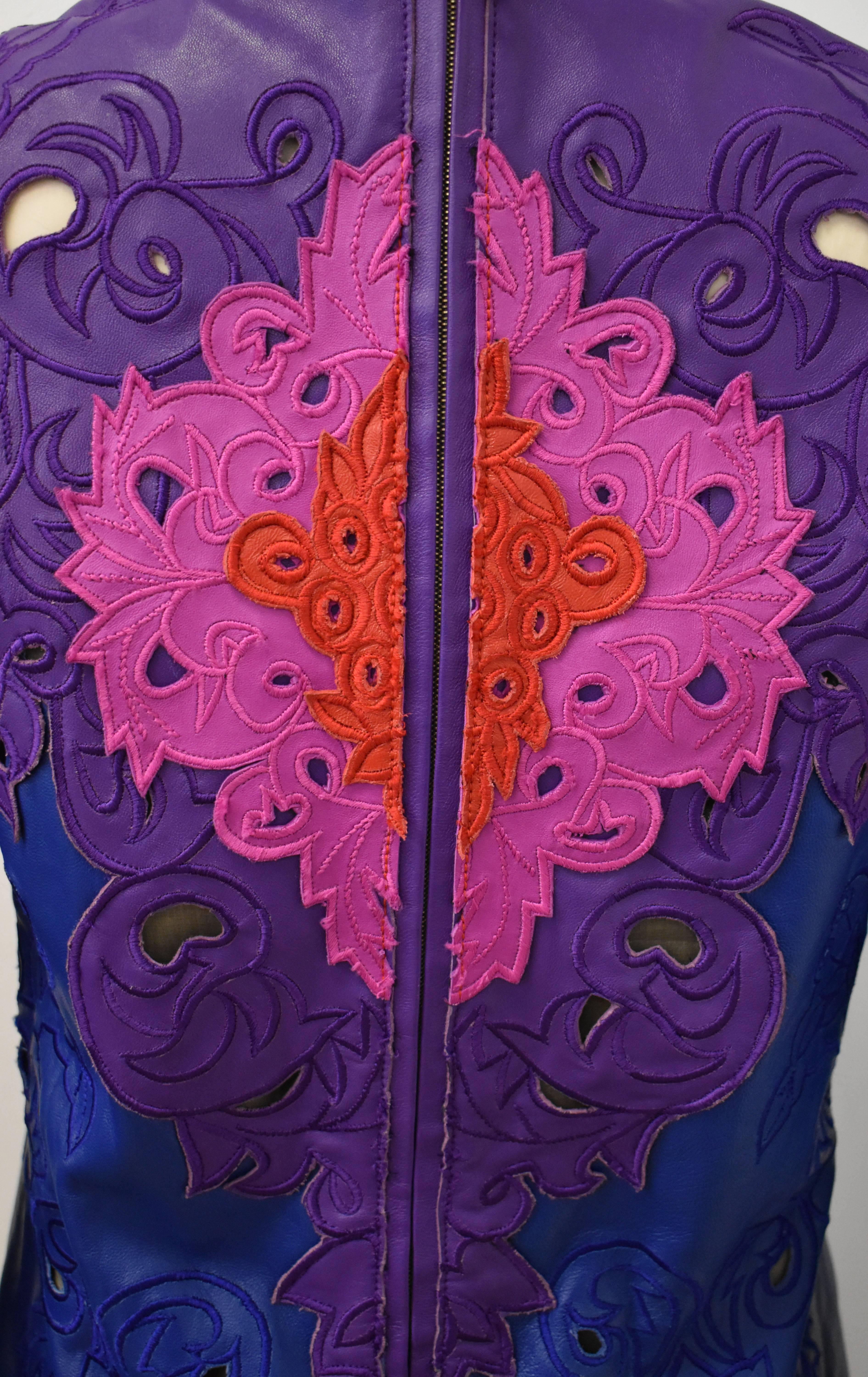 Erdem Purple, Blue, Pink Leather Show Dress 1