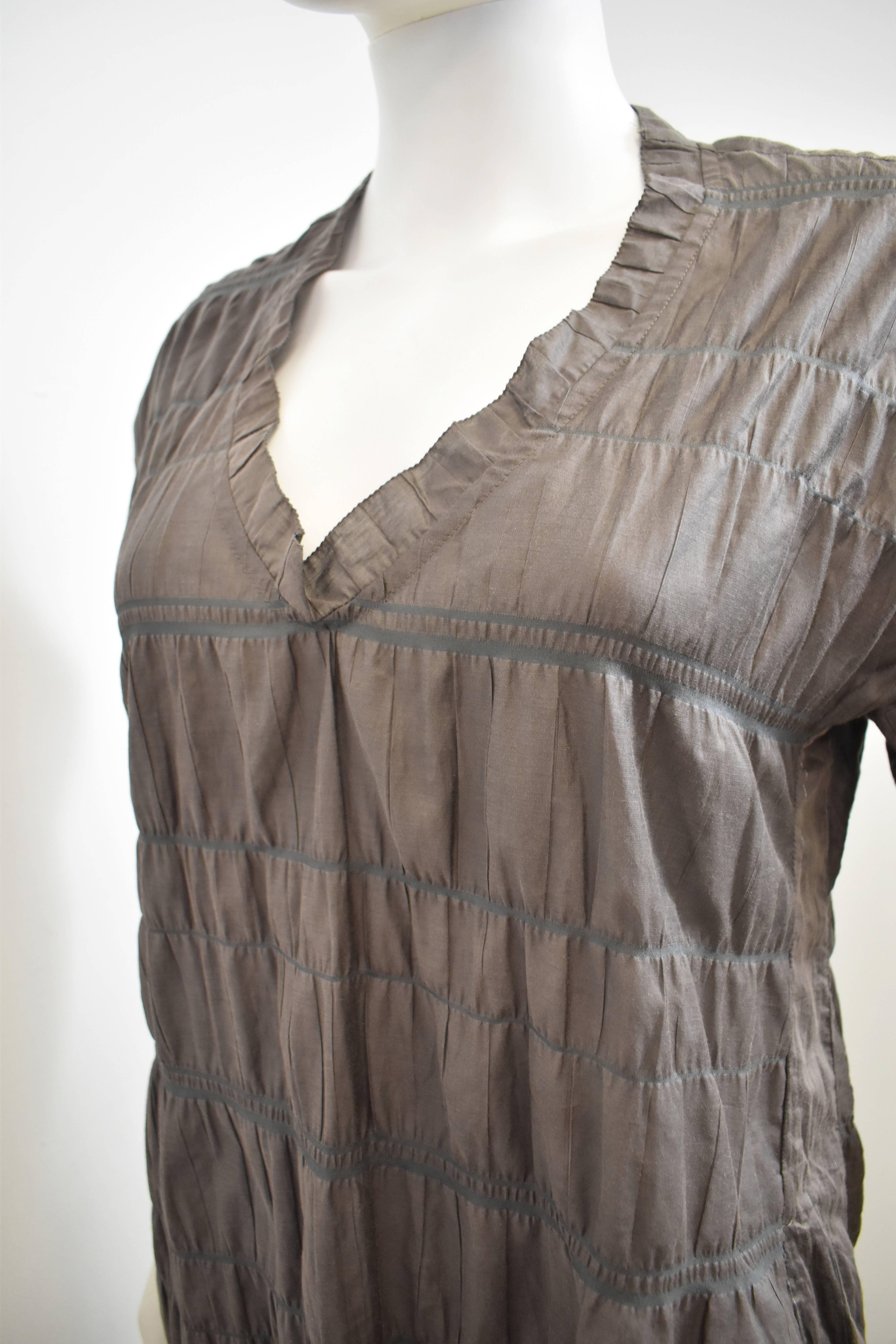 Gray Haat by Issey Miyake Grey Pleated Short Sleeve Dress For Sale