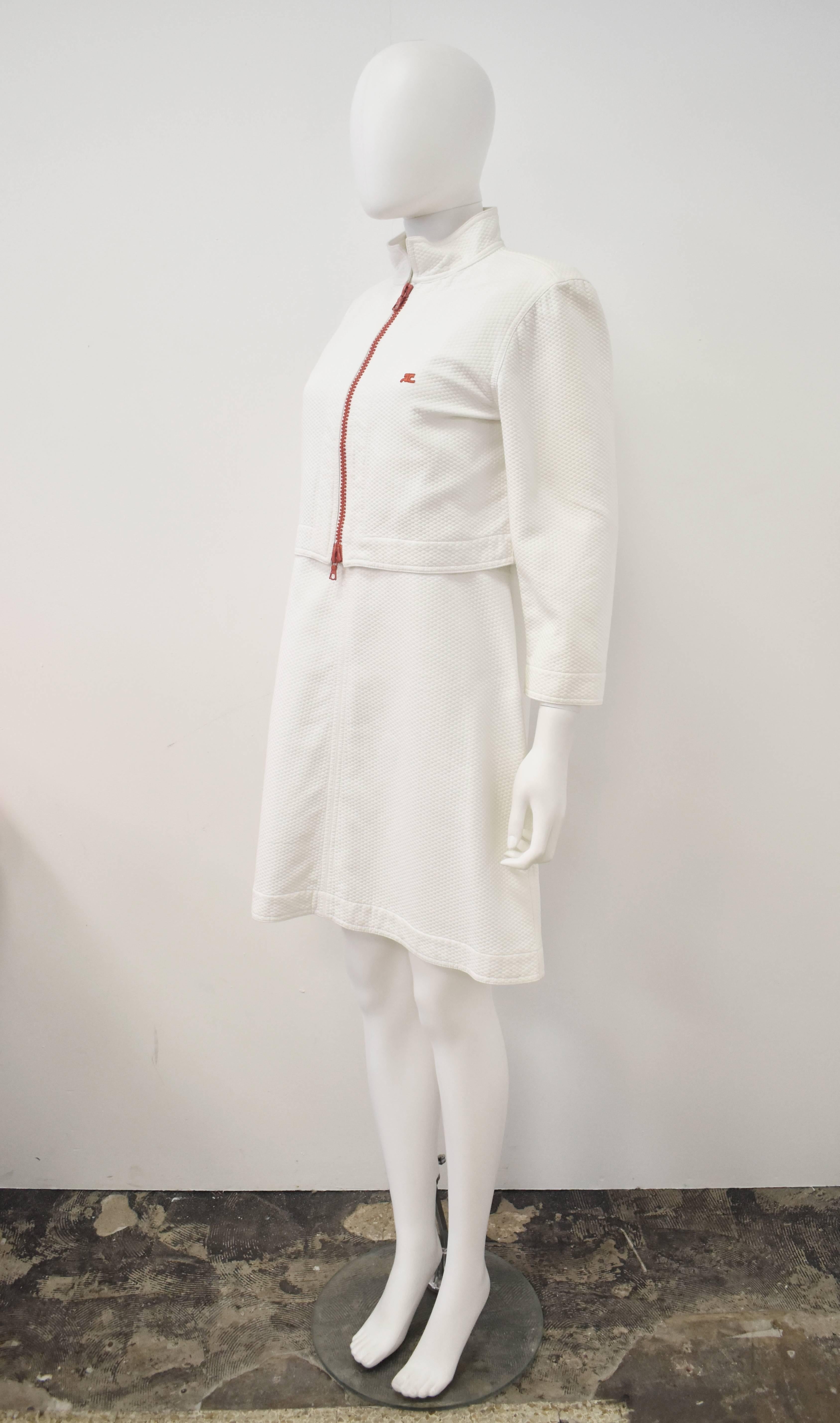 Gray Courrèges white two piece with mini dress and cropped jacket 