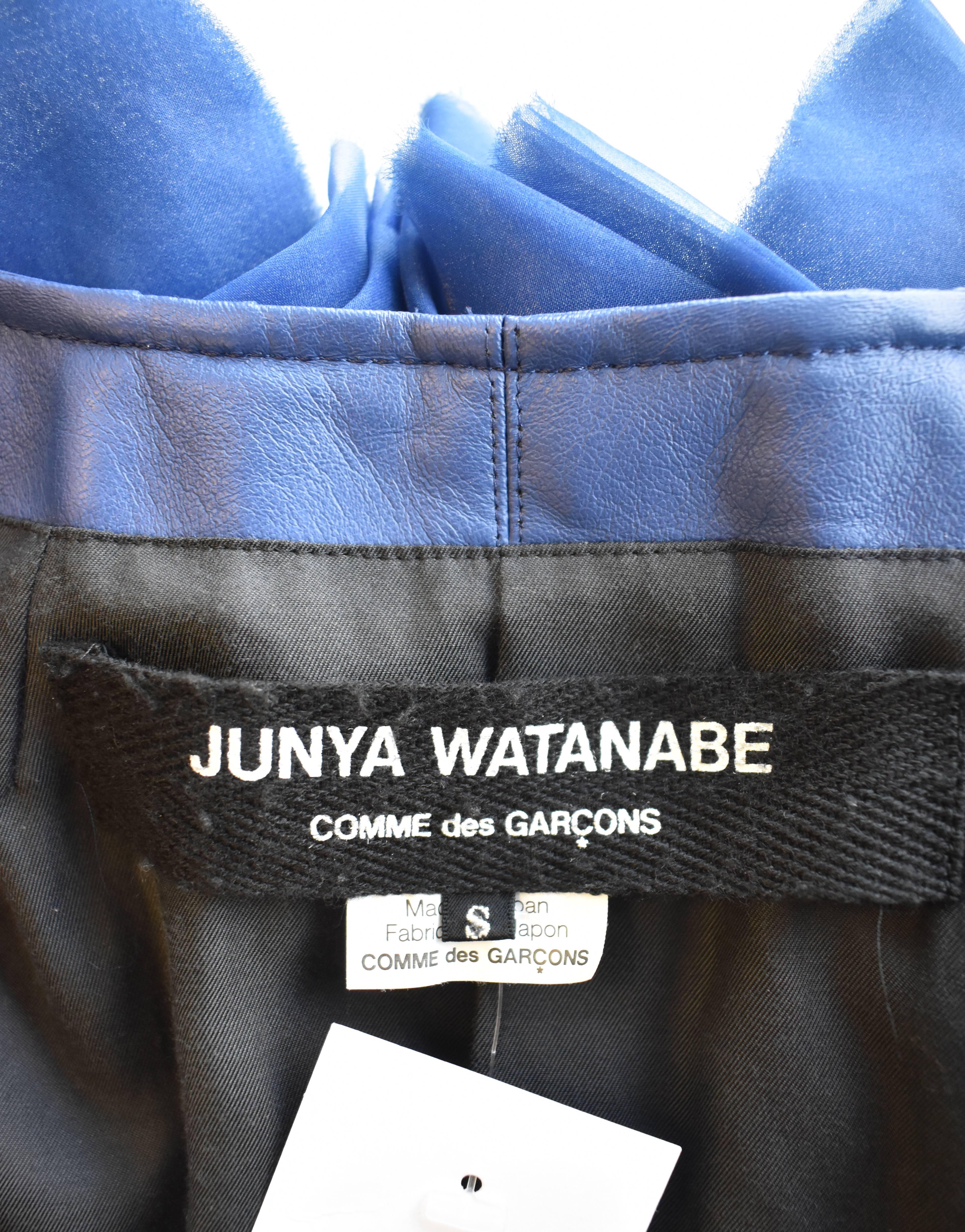 Junya Watanabe blue faux leather jacket with ruffles In Excellent Condition For Sale In London, GB