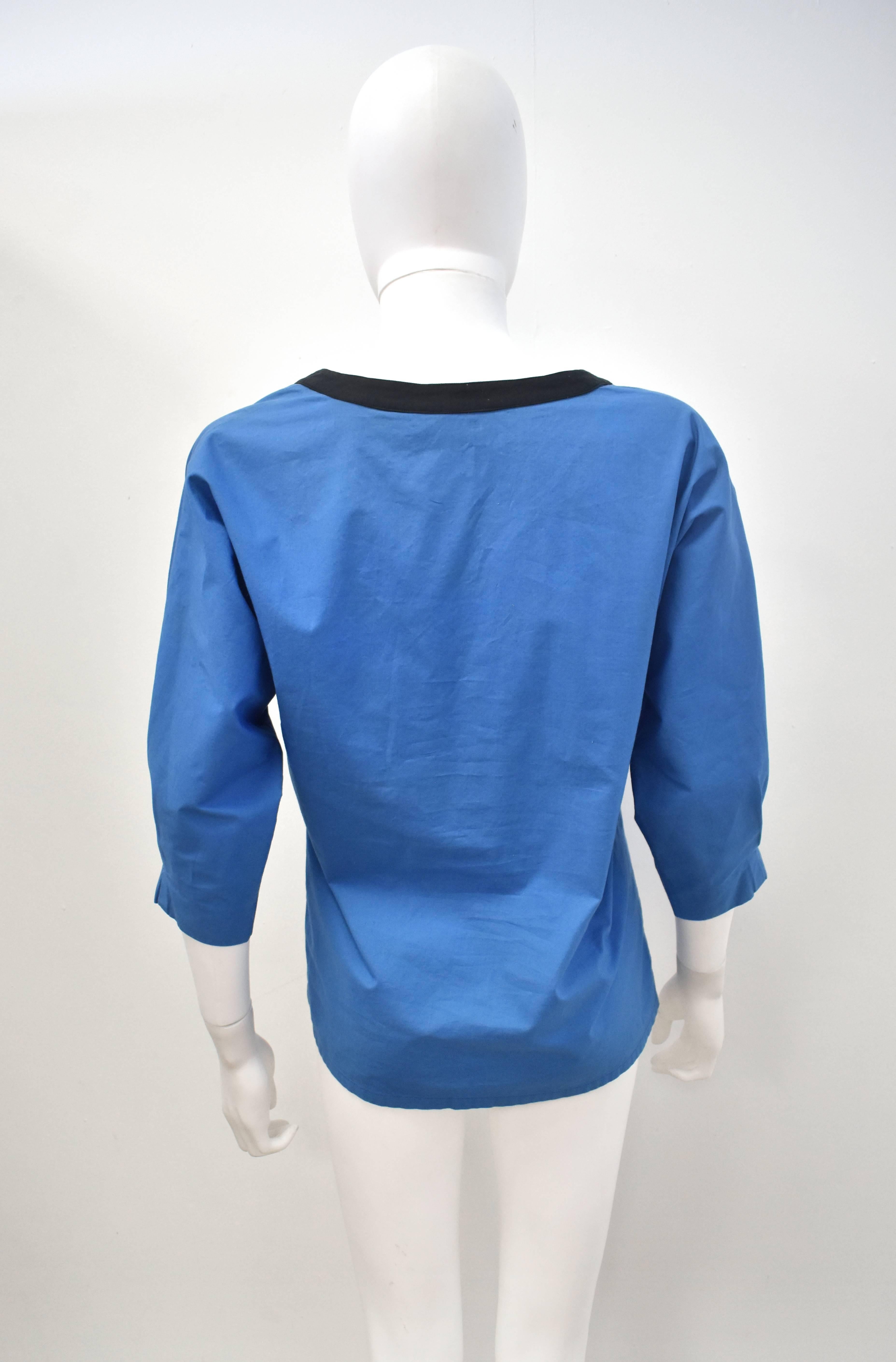 Lanvin 1980s blue cotton top  In Excellent Condition In London, GB