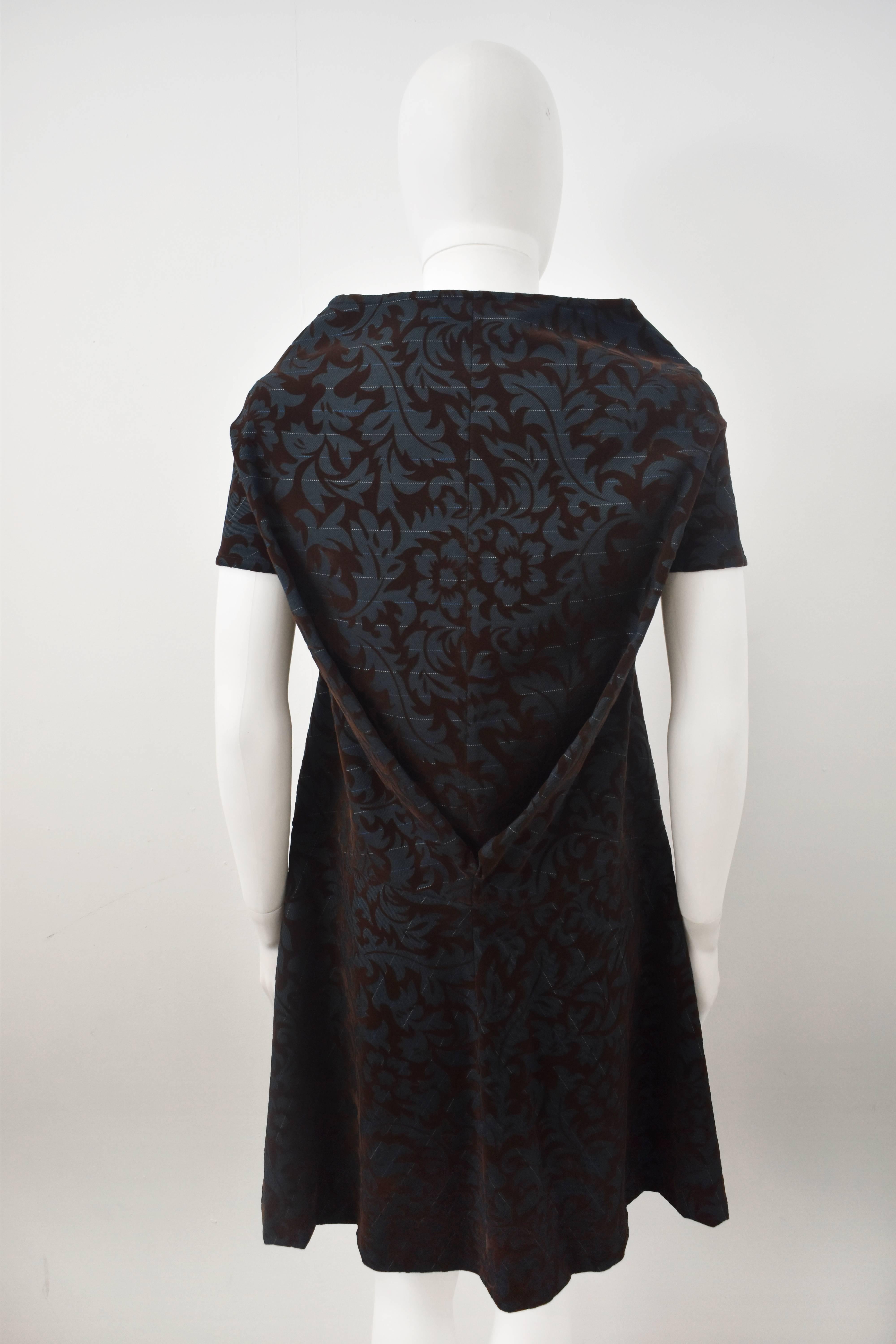 Black Comme des Garcons Blue Pinstripe and Brown Velvet Deconstructed Dress A/W 1996