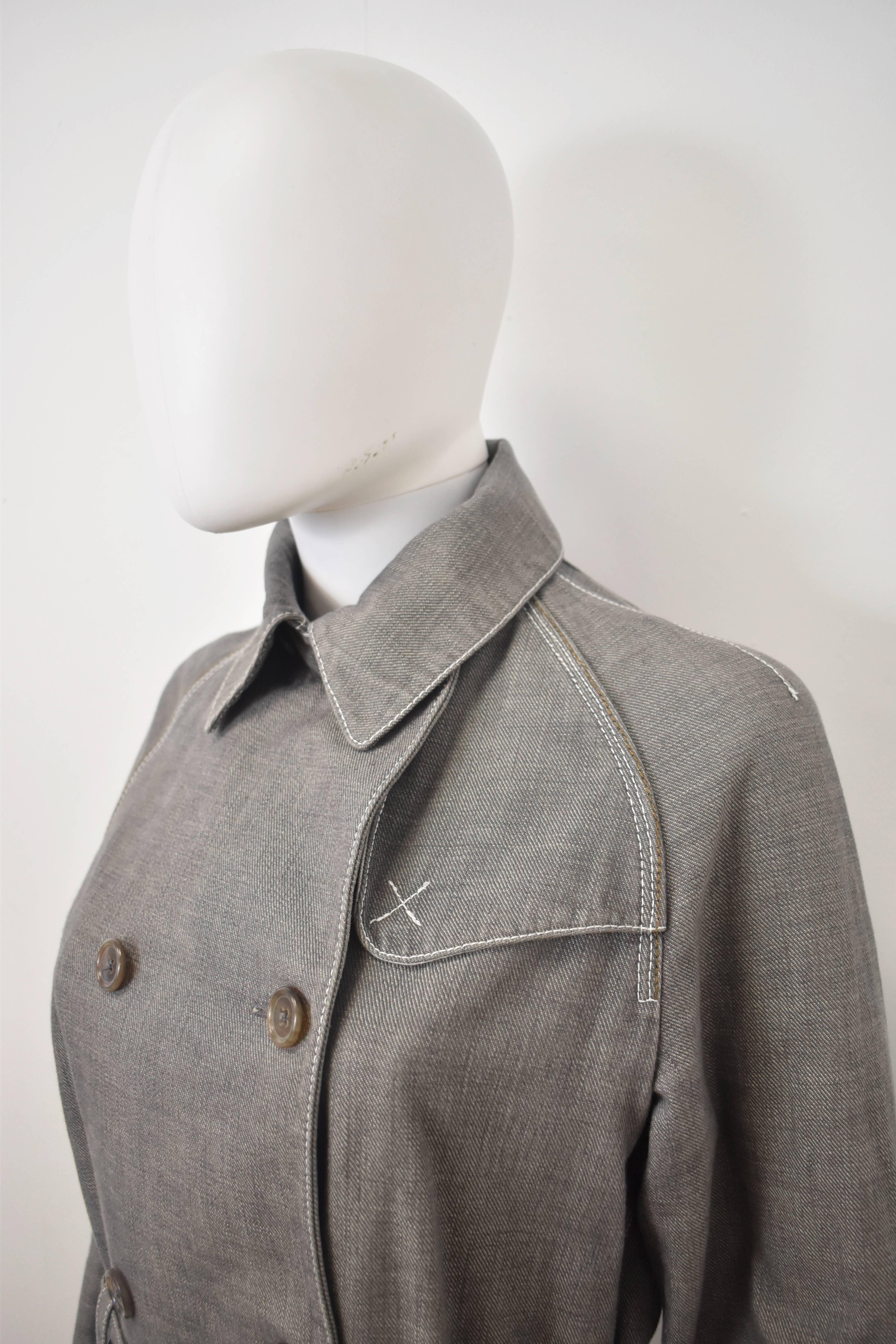 Women's Jil Sander Raf Simons Grey Denim Trench Coat  For Sale
