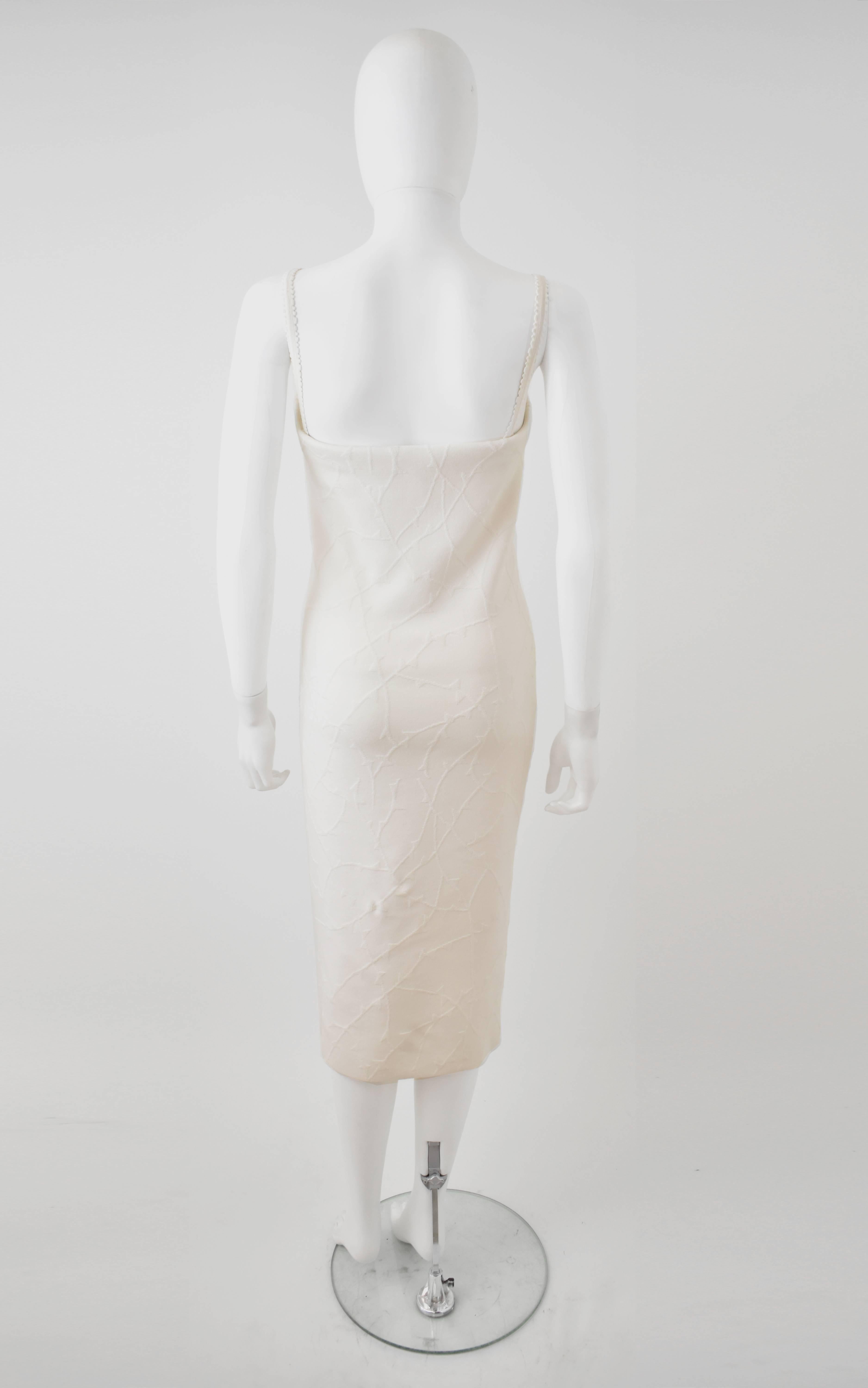 Yves Saint Laurent White Bodycon Dress with Barbed Wire Textured Fabric S/S 2010 1