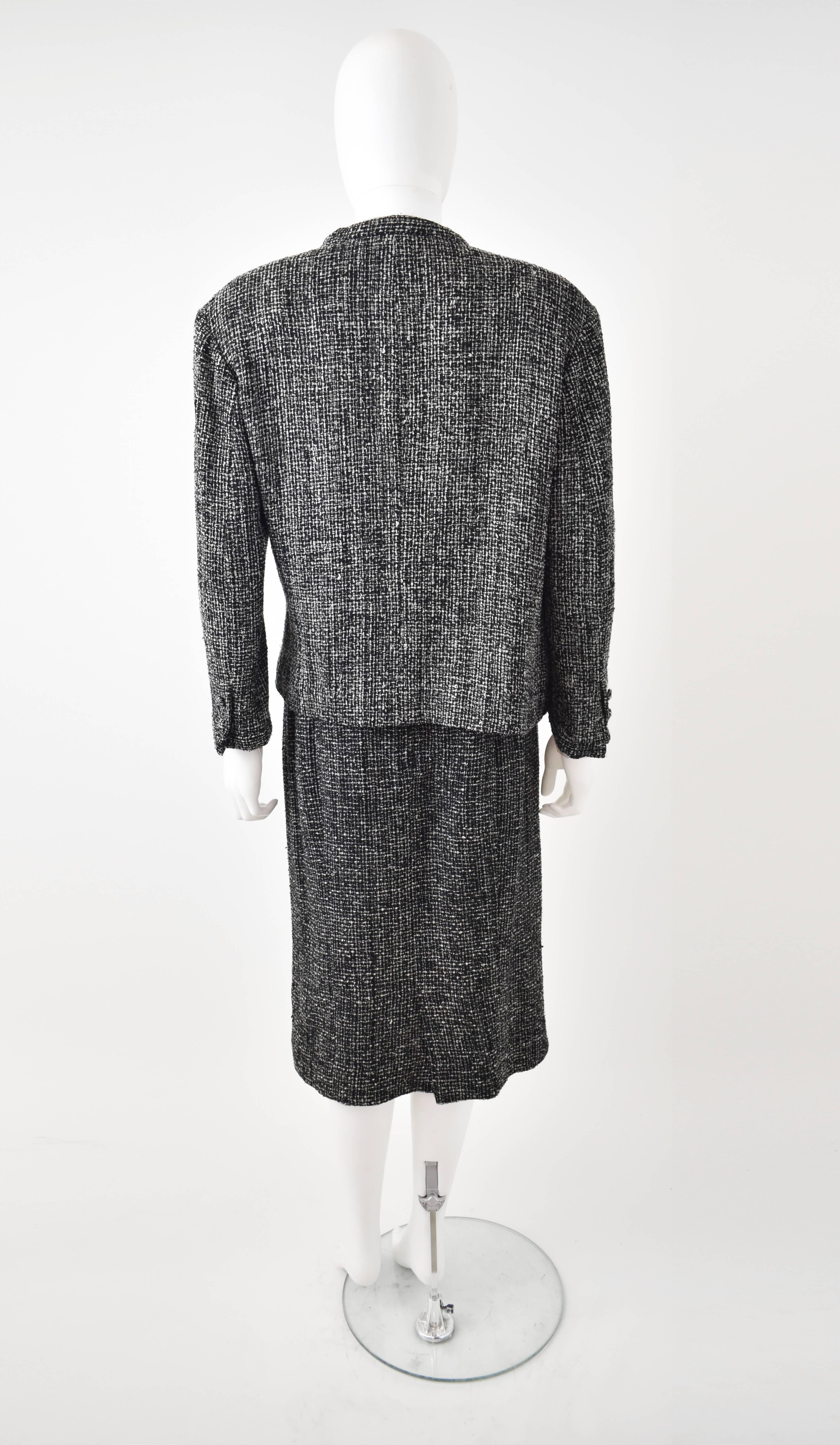 Yohji Yamamoto ‘Chanel Homage’ Black and White Tweed Skirt Suit with Gold Sequin For Sale 1