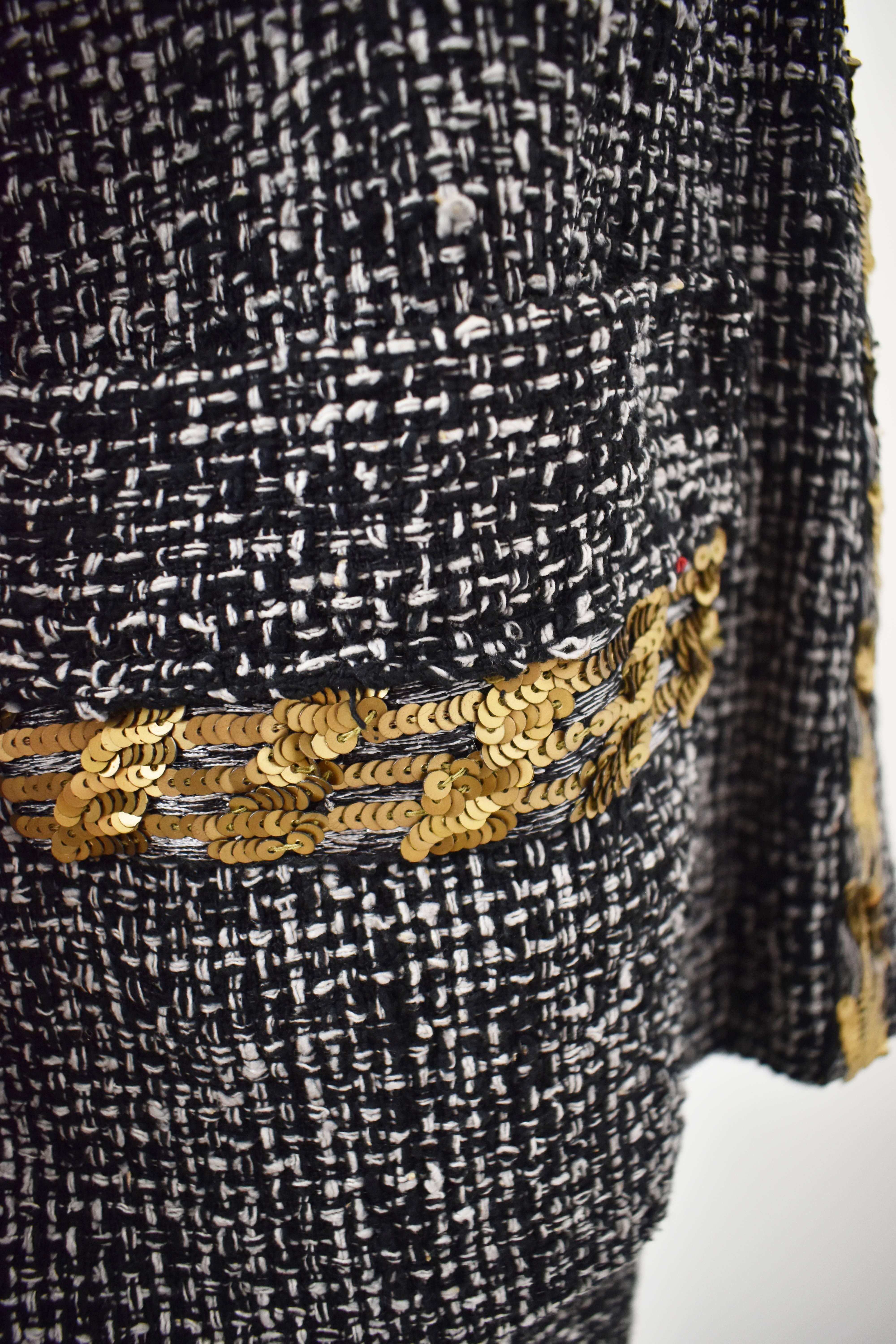 Yohji Yamamoto ‘Chanel Homage’ Black and White Tweed Skirt Suit with Gold Sequin For Sale 2
