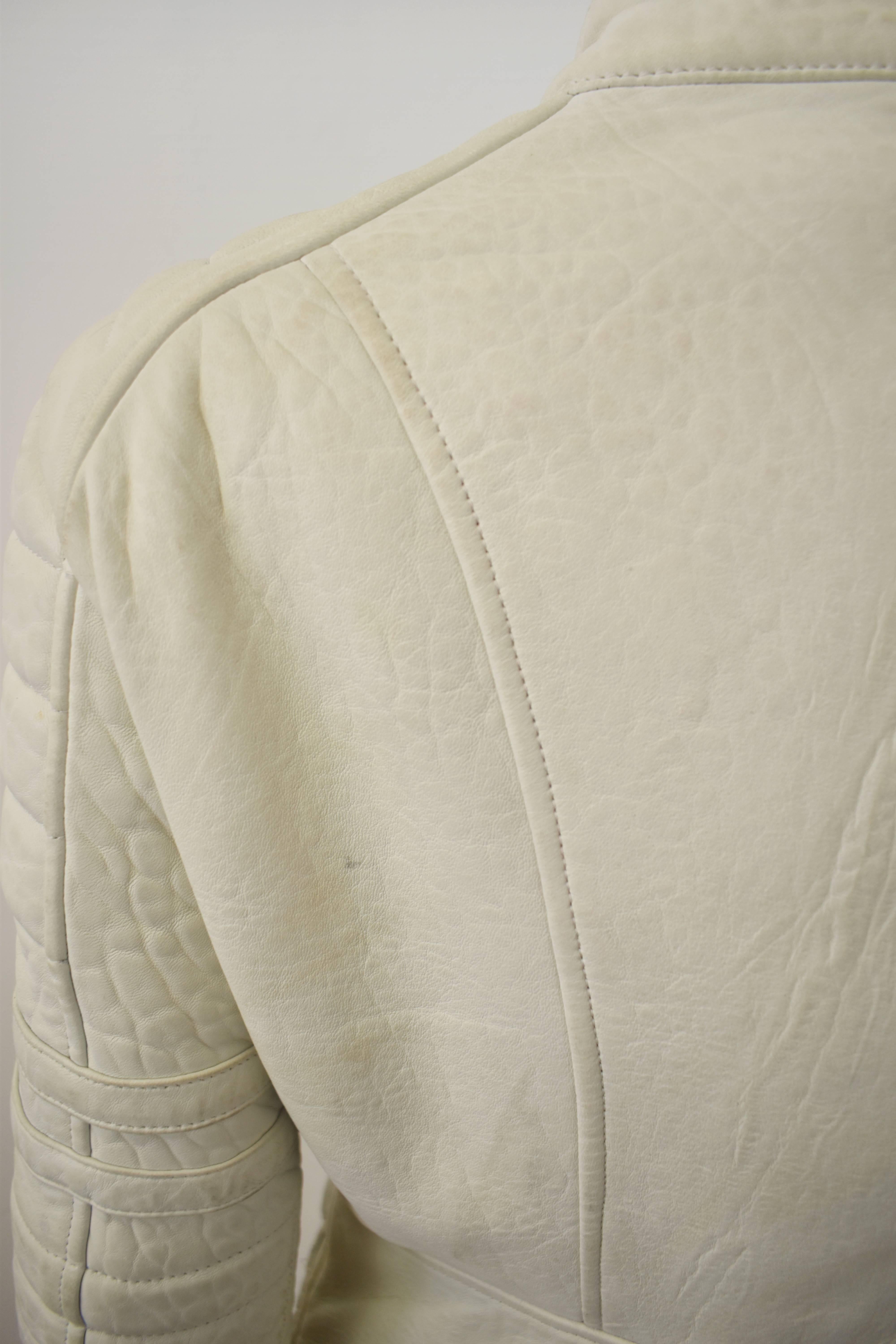 Women's Celine Cream Leather Biker Jacket with Padding and Hardware Details A/W 2010